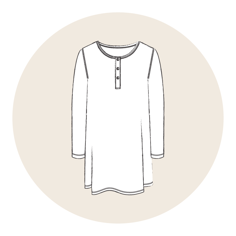 Women's Long Sleeve Button-Down Nightshirt in Natural with Midnight