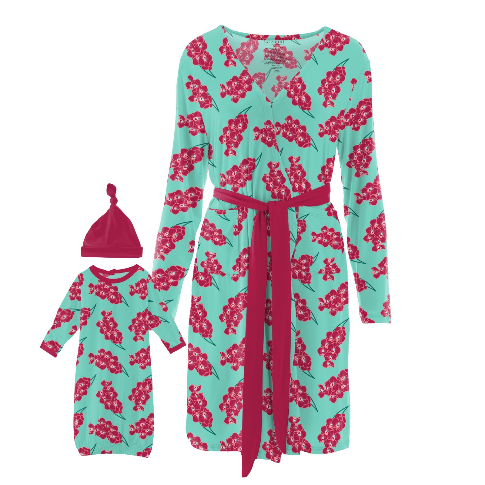 KicKee Pants Bamboo Women's Maternity Robe Set, Burlap Pineapples