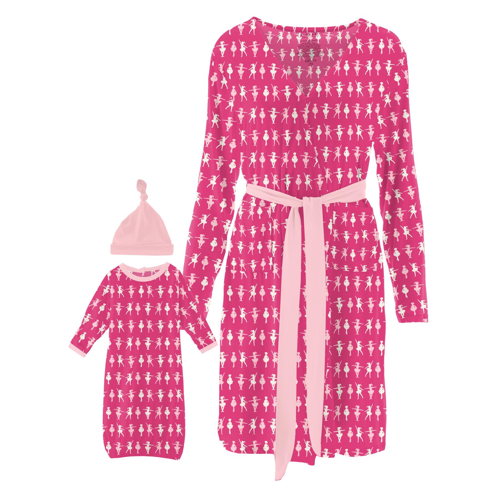 Women's Print Mid Length Lounge Robe & Layette Gown Set in Calypso Bal