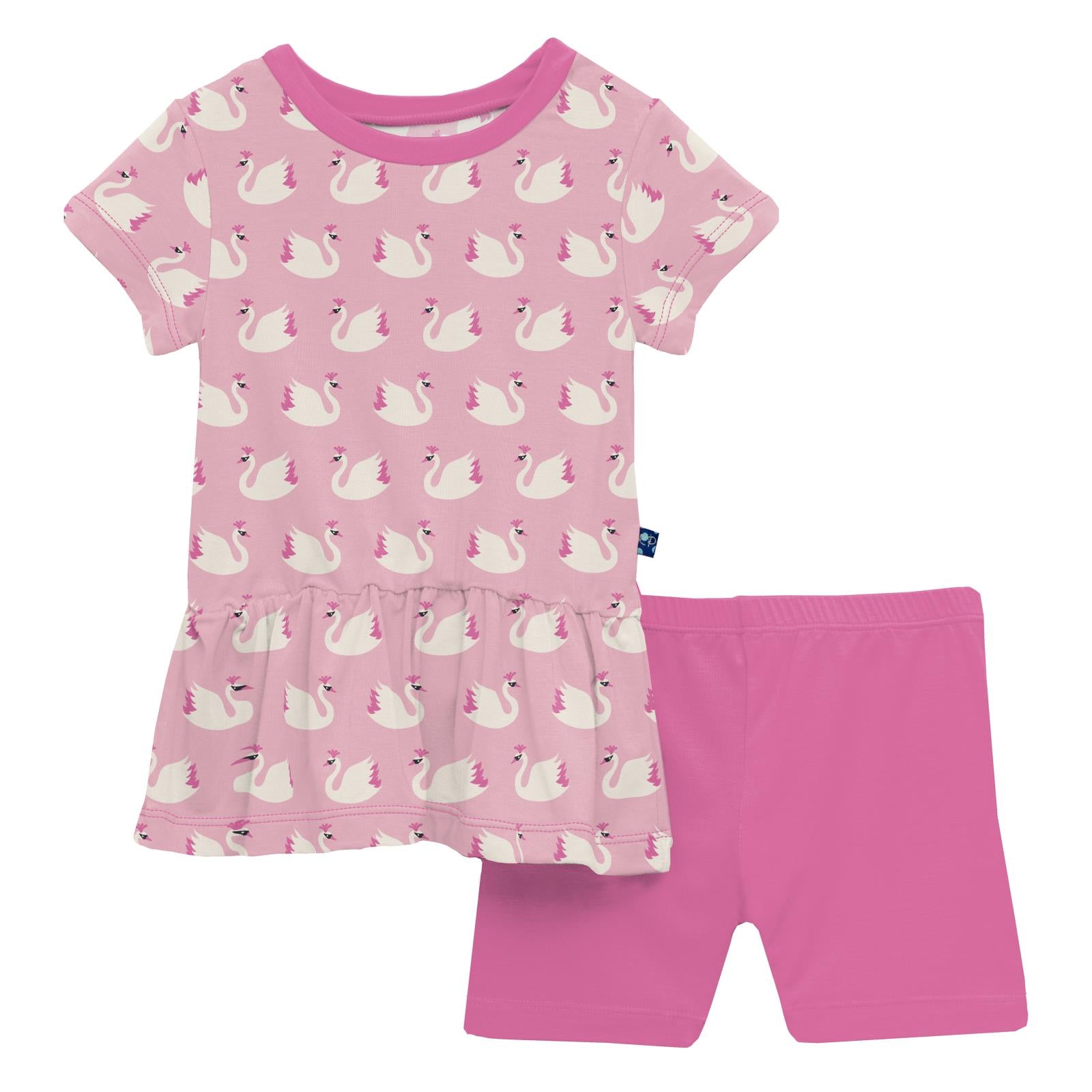 Print Short Sleeve Playtime Outfit Set in Cake Pop Swan Princess