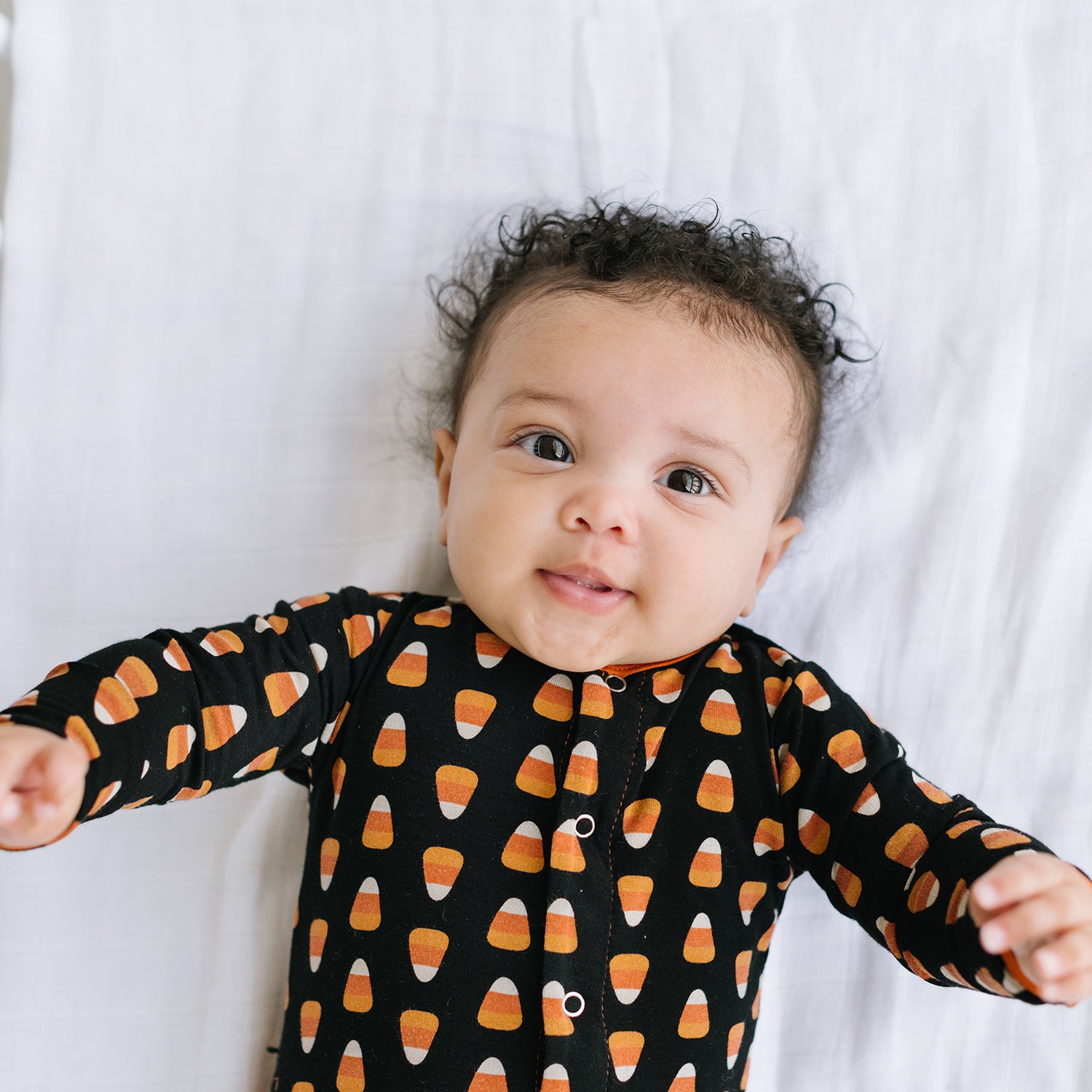 Print Coverall with Snaps in Midnight Candy Corn