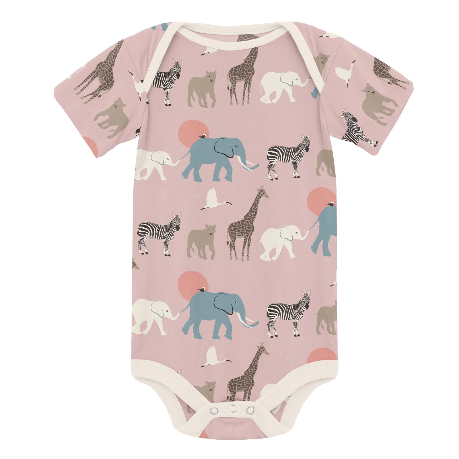 Print Short Sleeve One Piece in Baby Rose Just So Animals