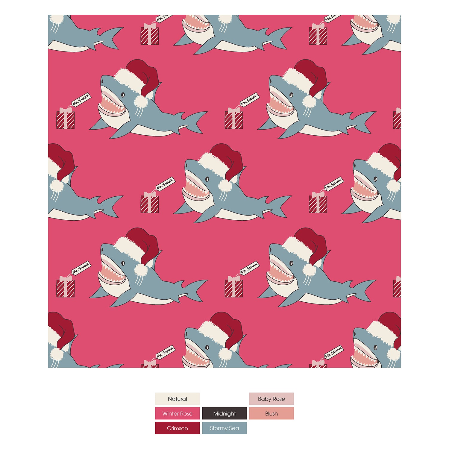 Print Coverall with 2 Way Zipper in Winter Rose Holiday Sharks