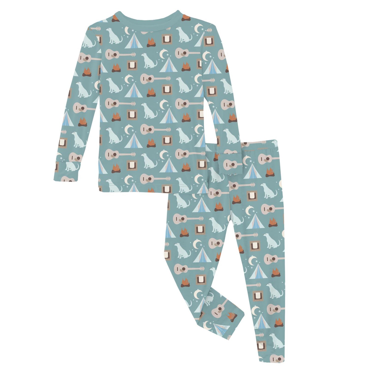 Print Long Sleeve Pajama Set in Jade Campfire (320168)