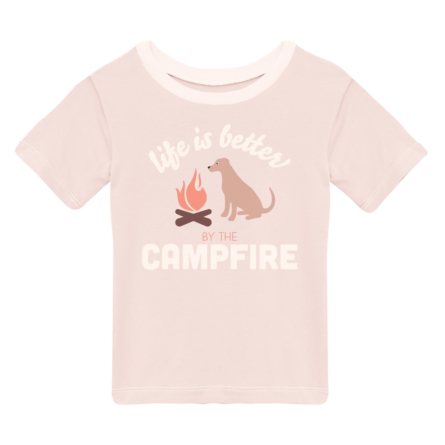 Short Sleeve Crew Neck Graphic Tee in Latte Life is Better by the Campfire (320178)
