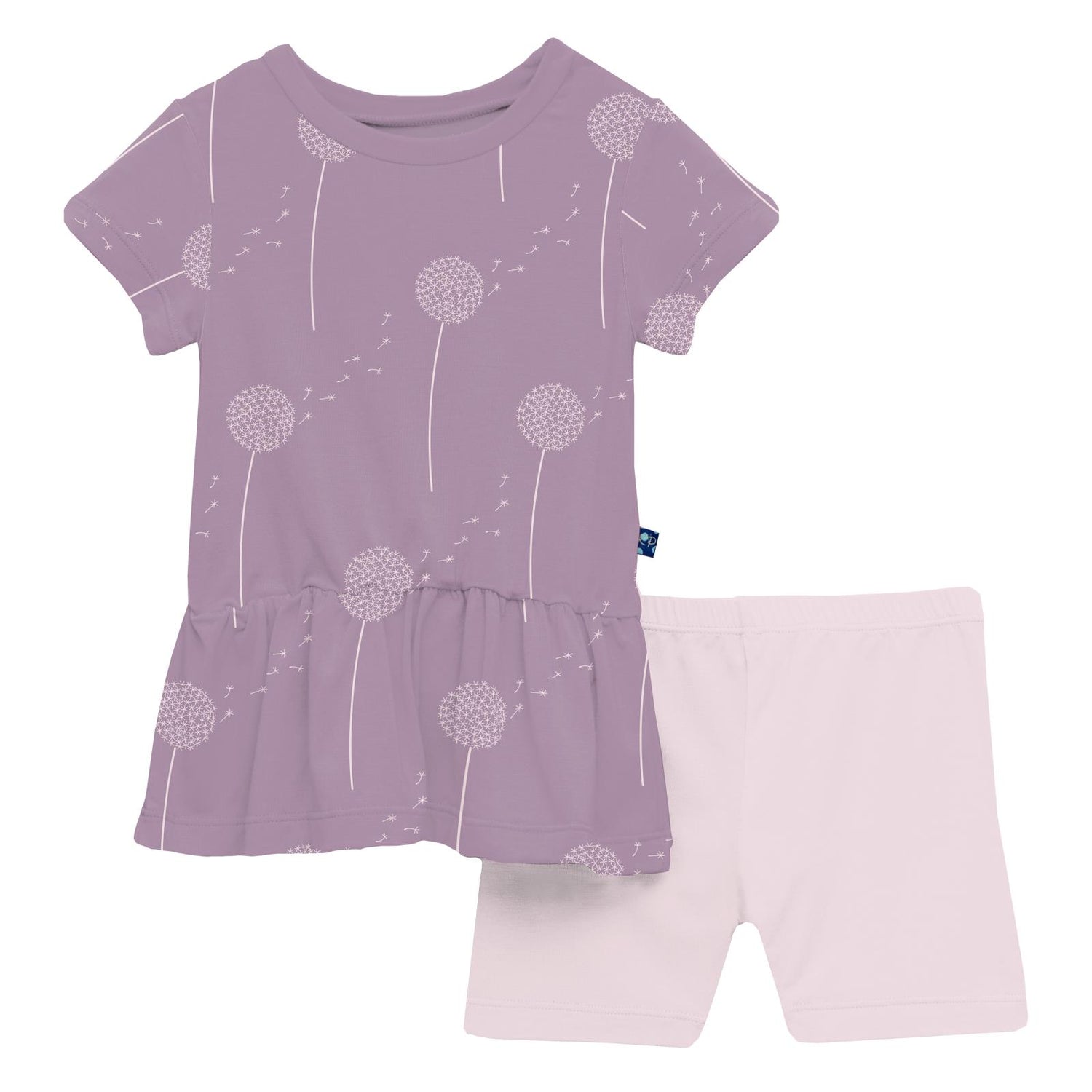 Print Short Sleeve Playtime Outfit Set in Lavender Dandelion Wish