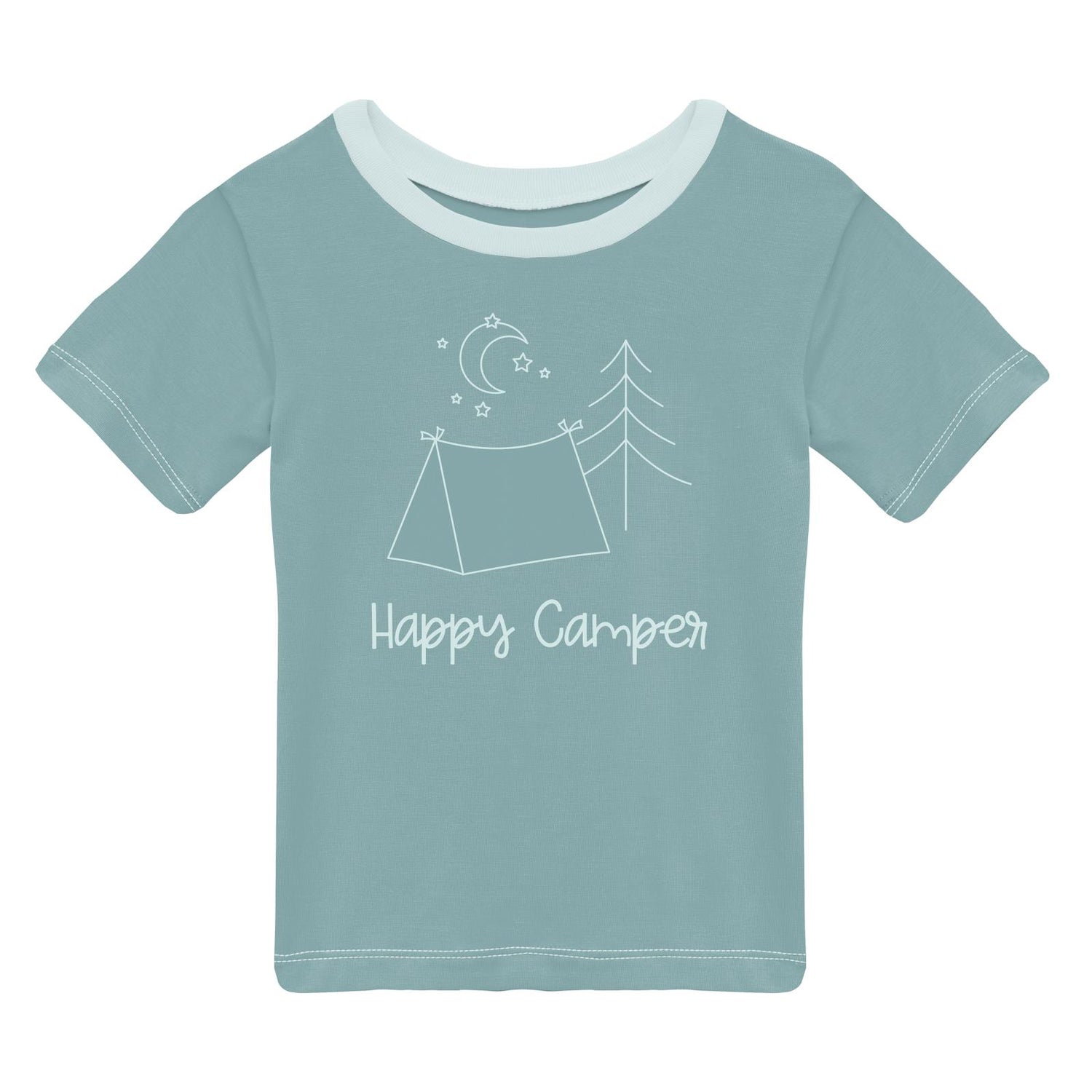 Short Sleeve Crew Neck Graphic Tee in Jade Happy Camper (320093)