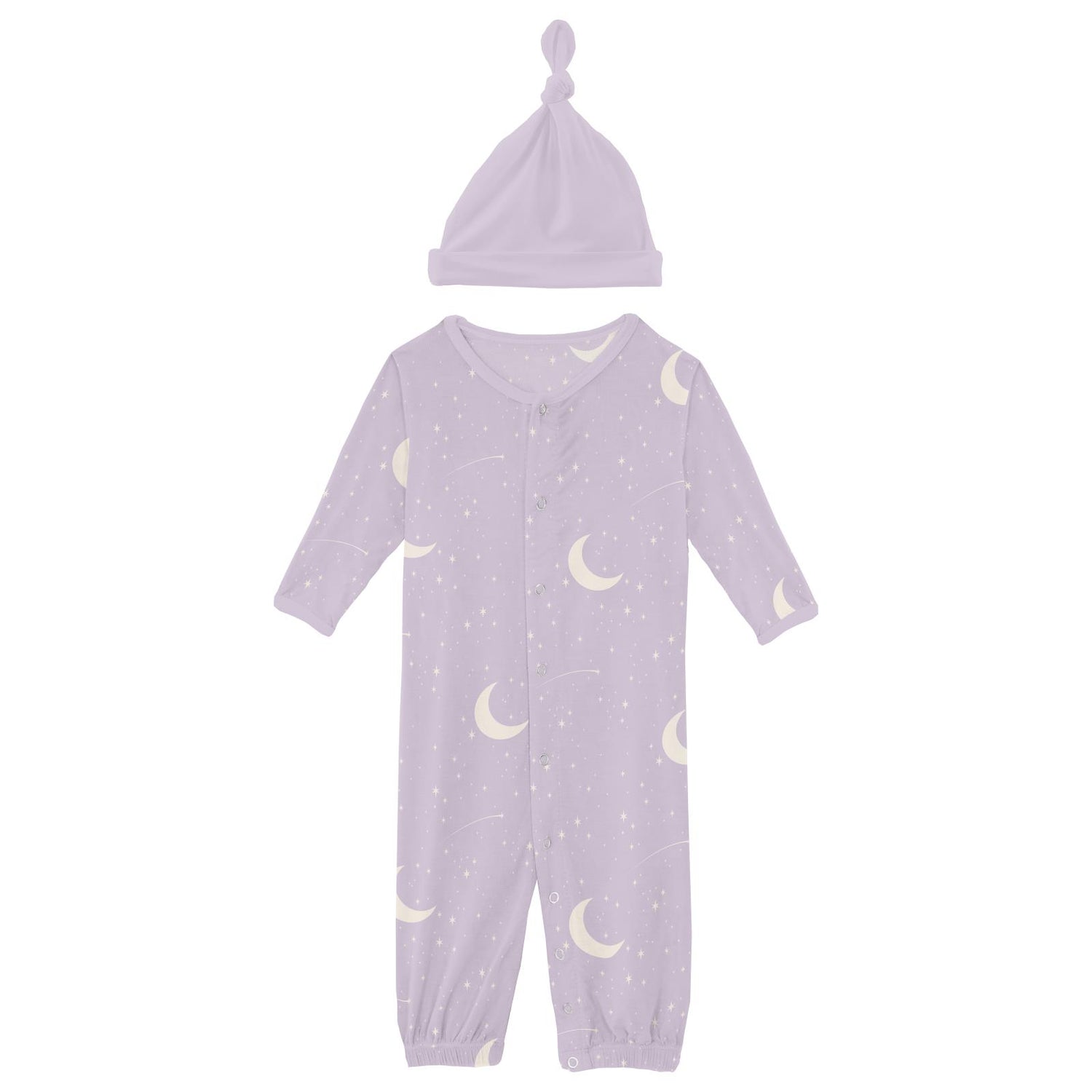 Print Layette Gown Converter & Single Knot Hat Set in Thistle Starry Sky & Moon