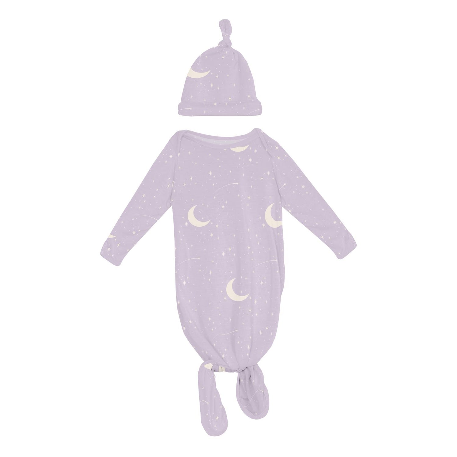 Print Knotted Layette Gown & Hat Set in Thistle Starry Sky & Moon