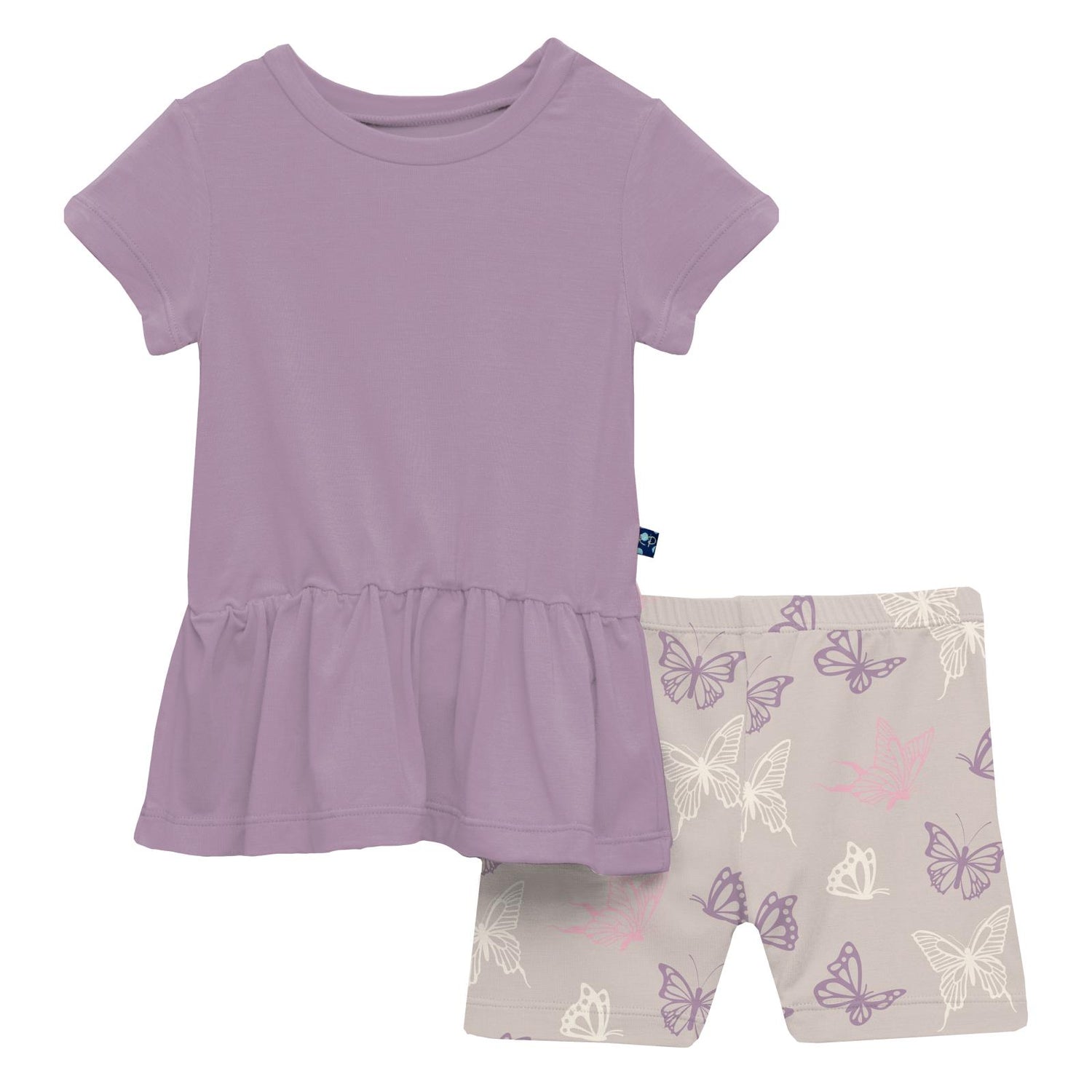 Print Short Sleeve Playtime Outfit Set in Latte Butterflies (321703)