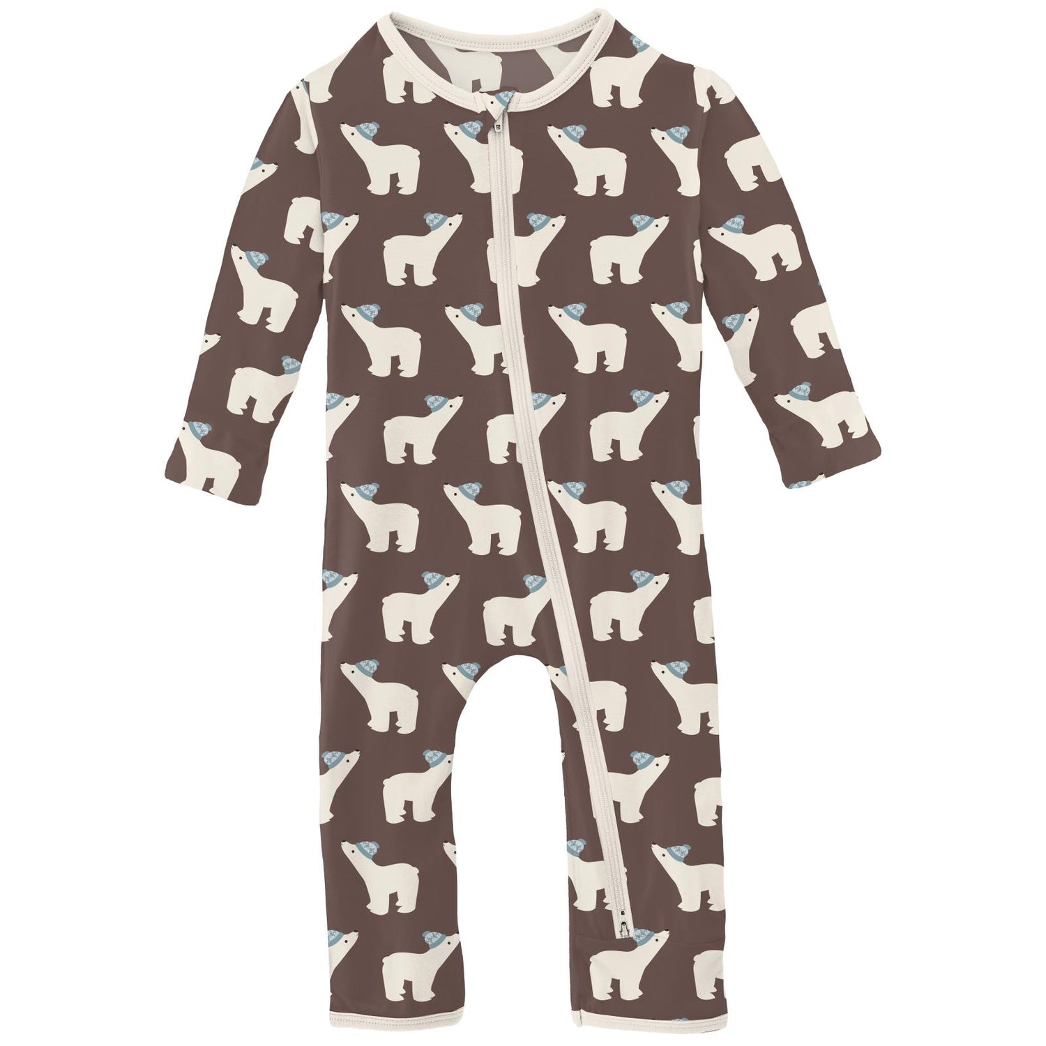 Print Coverall with 2 Way Zipper in Coffee Polar Bears