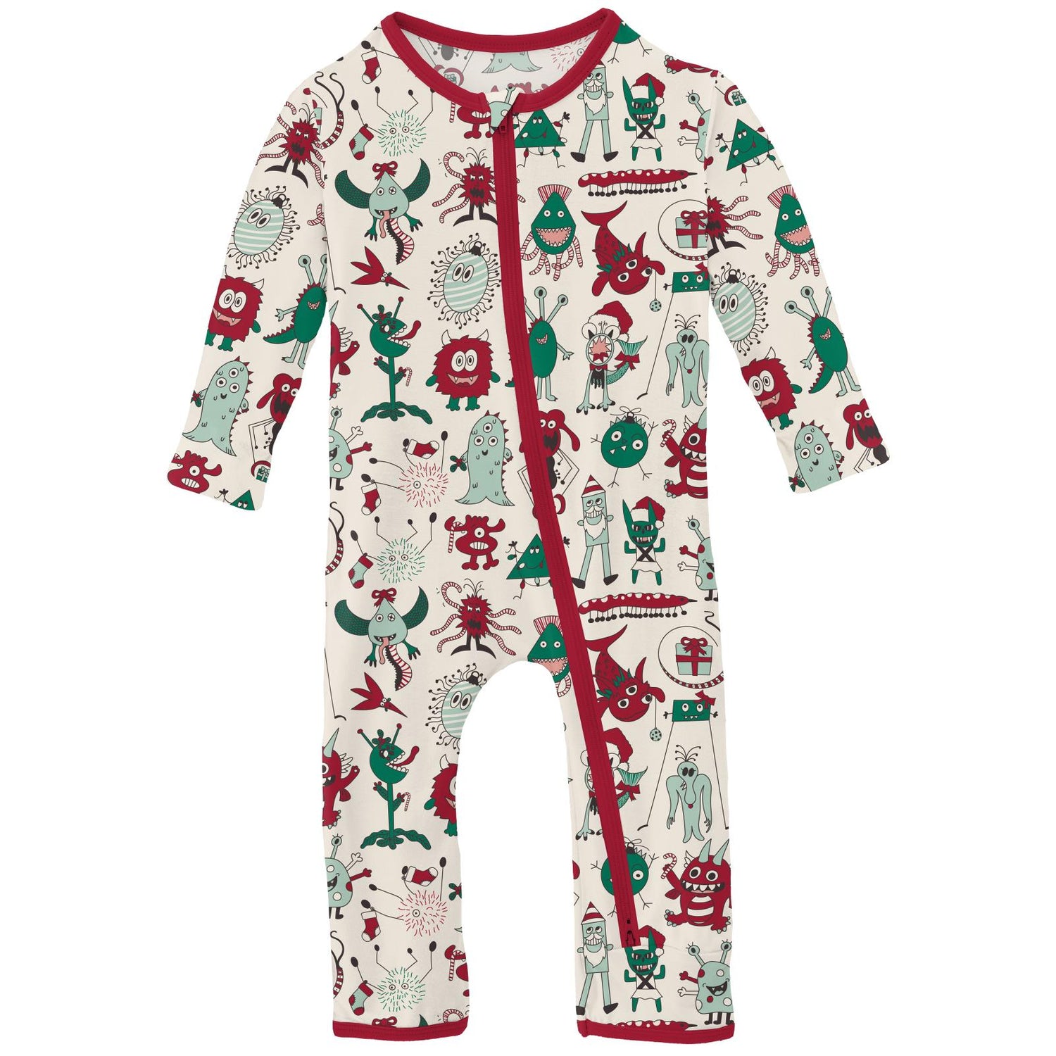 Print Coverall with 2 Way Zipper in Merry Monsters