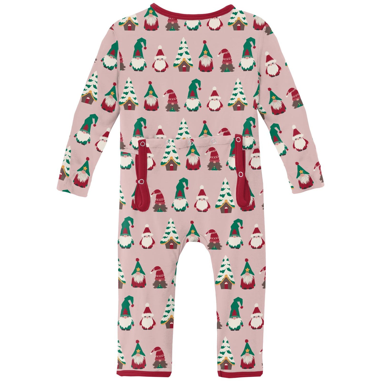 Print Coverall with 2 Way Zipper in Baby Rose Gnomes