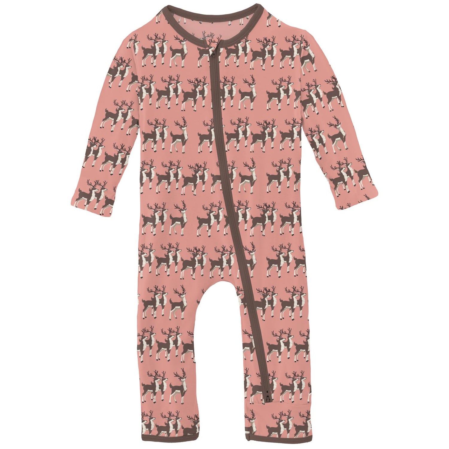 Print Coverall with 2 Way Zipper in Blush Rudolph