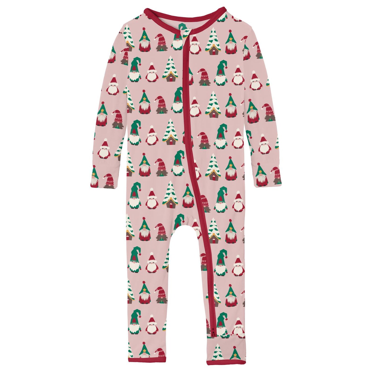 Print Coverall with 2 Way Zipper in Baby Rose Gnomes