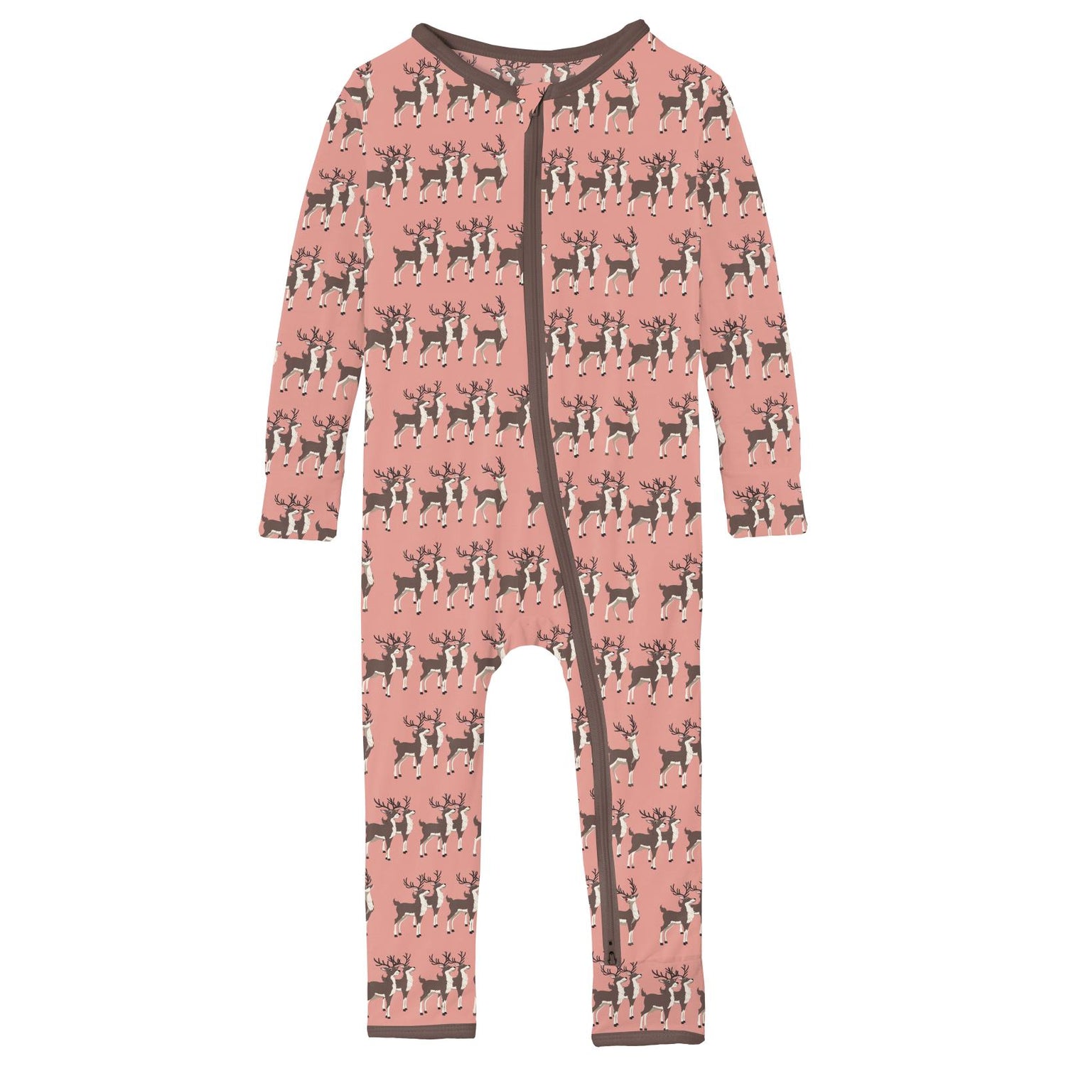 Print Coverall with 2 Way Zipper in Blush Rudolph