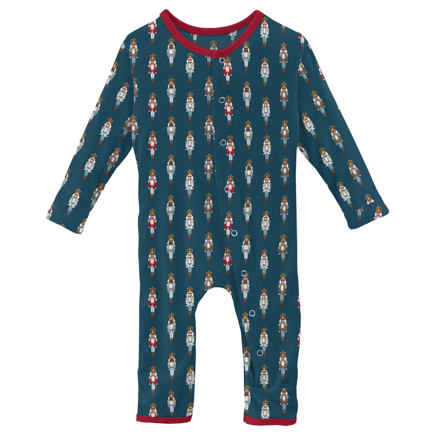 Print Coverall with Snaps in Peacock Nutcrackers