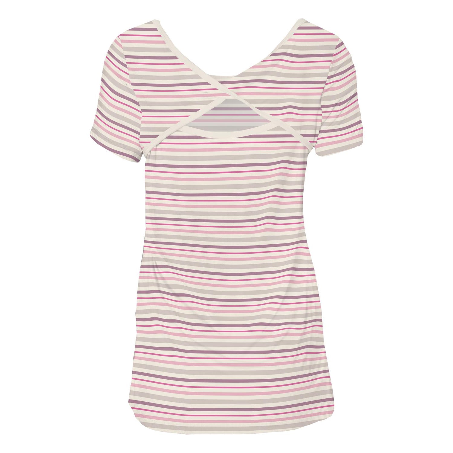 Women's Print Short Sleeve Twist-Back Tee in Whimsical Stripe