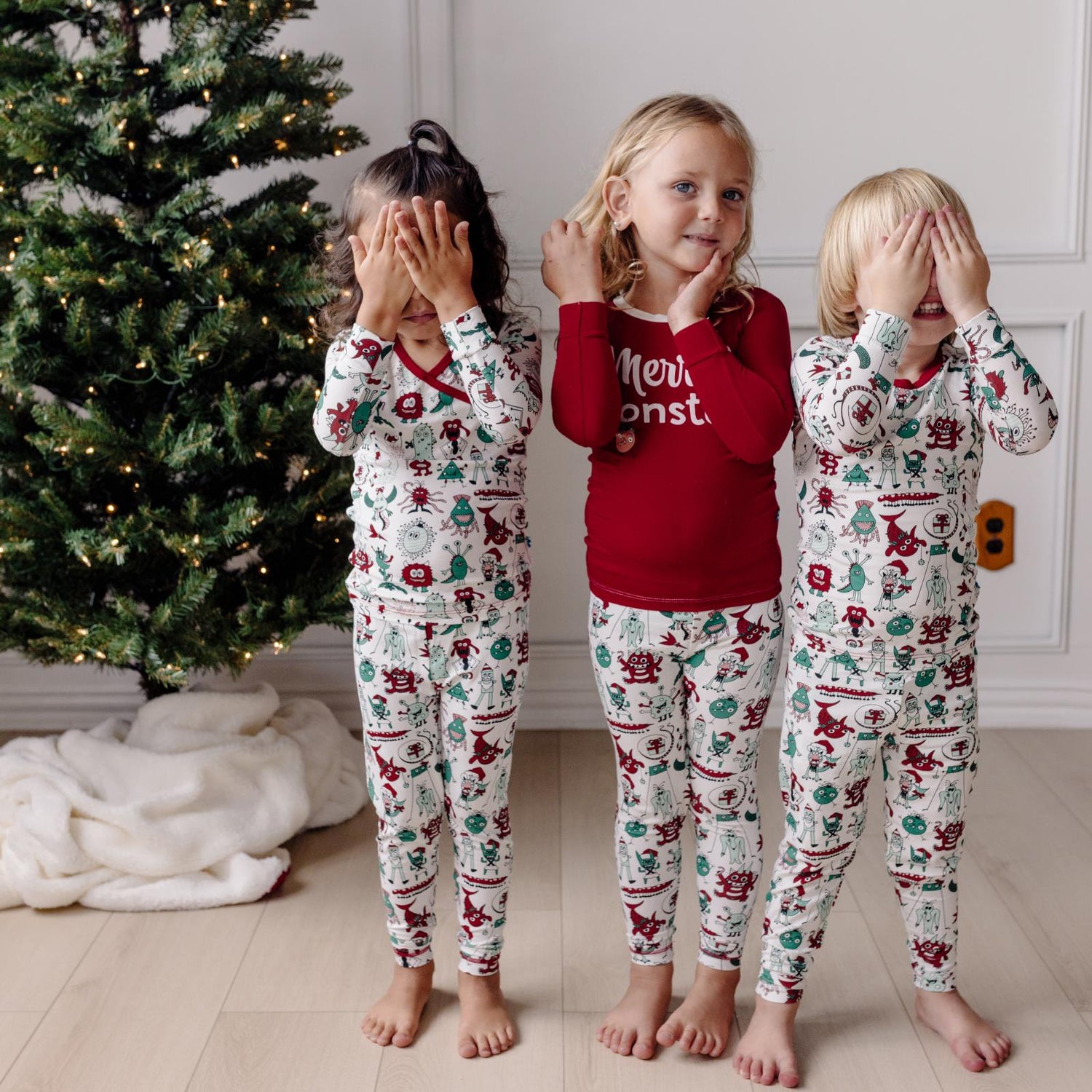 Print Long Sleeve Pajama Set in Merry Monsters