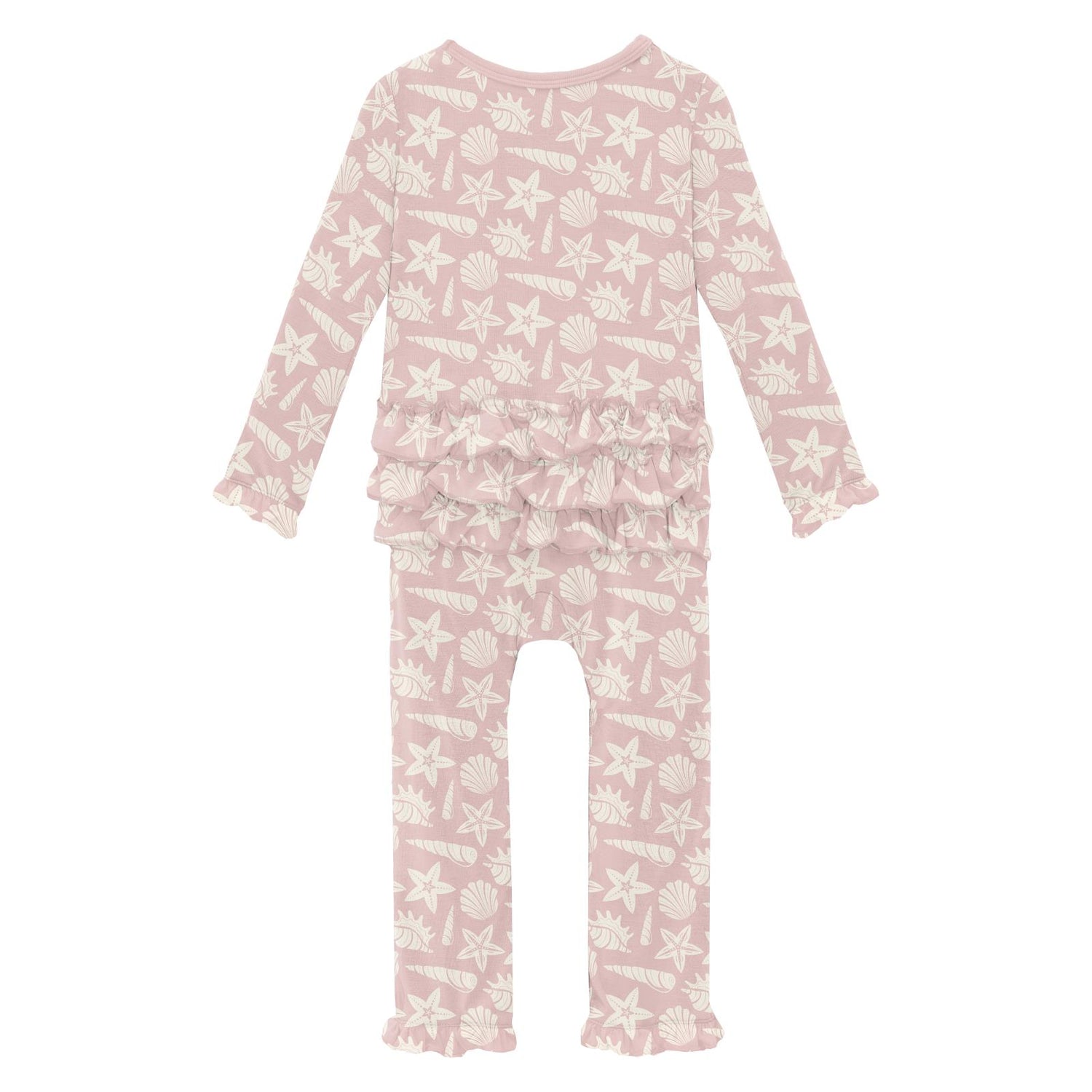 Print Oh La La Ruffle Romper in Baby Rose Shells & Starfish