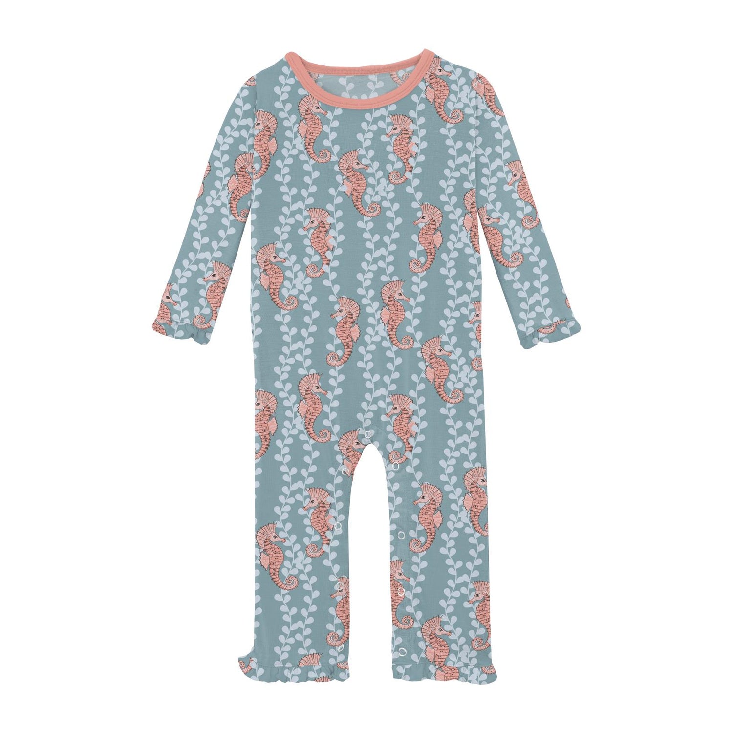 Print Oh La La Ruffle Romper in Stormy Sea Seahorses