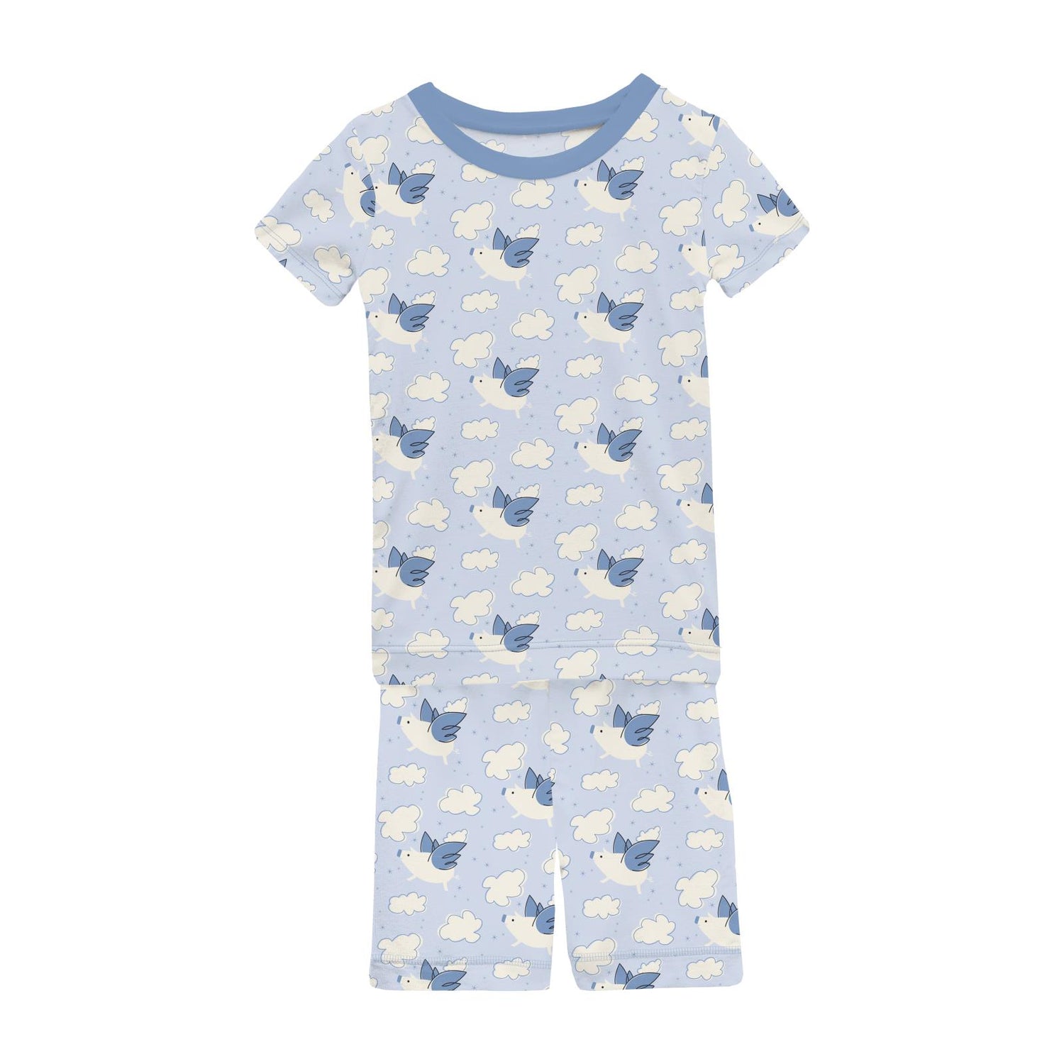 Print Short Sleeve Pajama Set with Shorts in Dew Flying Pigs