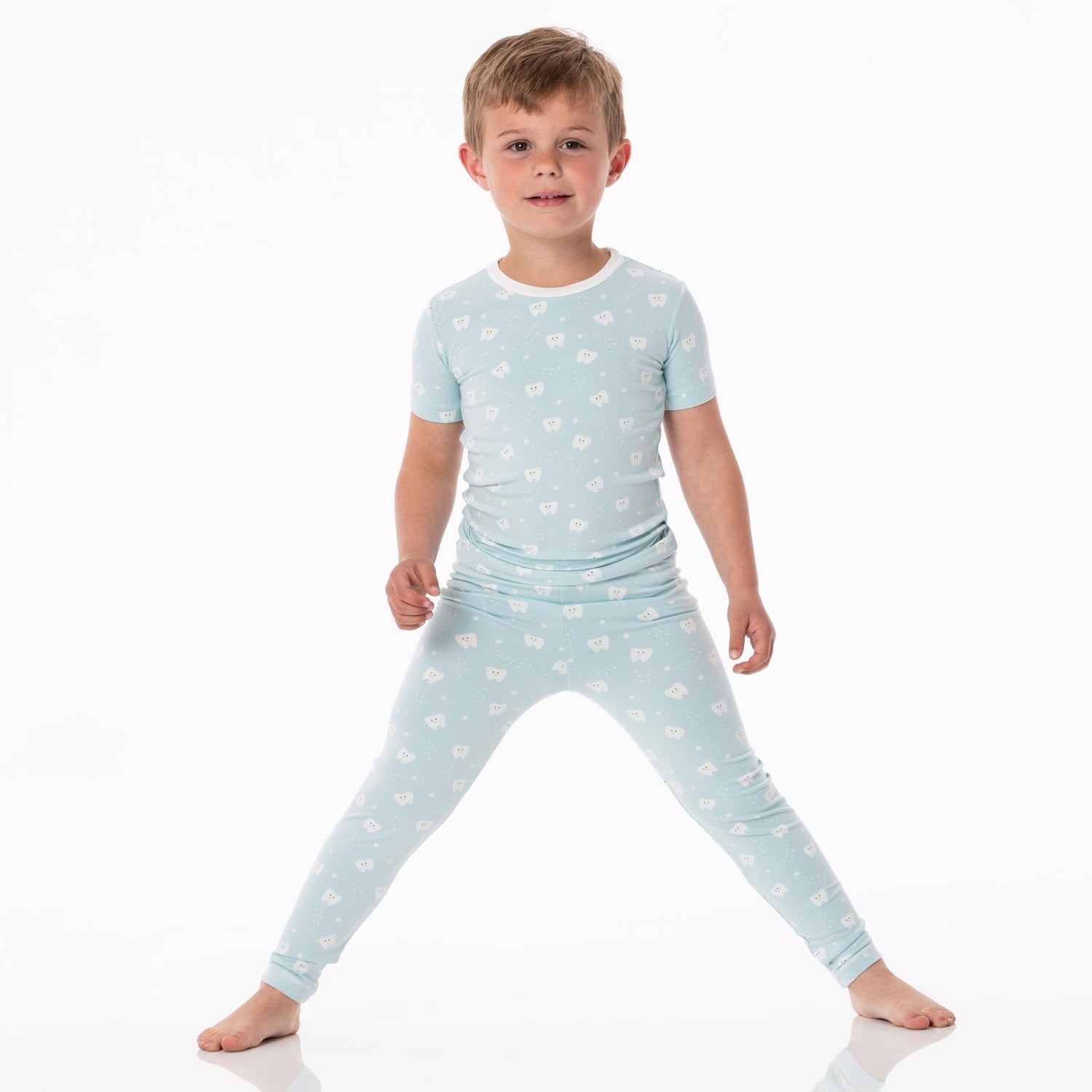 Print Short Sleeve Pajama Set in Spring Sky Tooth