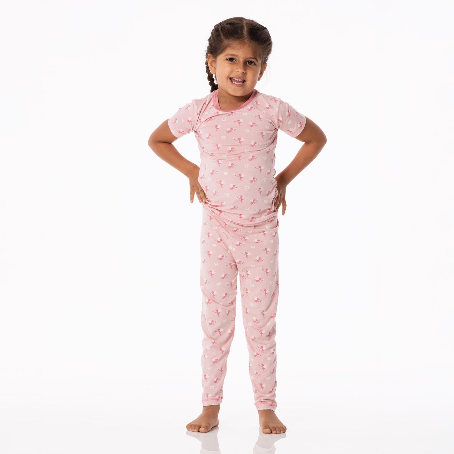 Print Short Sleeve Pajama Set in Baby Rose Tooth Fairy