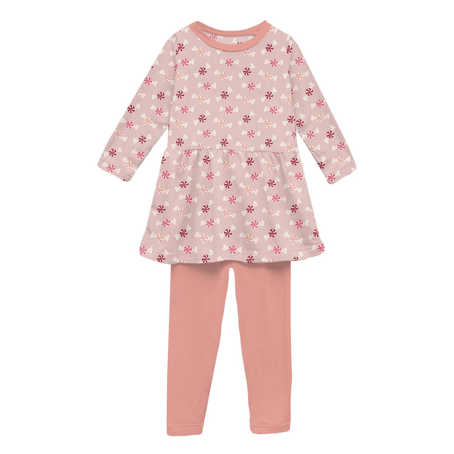 Print Long Sleeve Playtime Outfit Set in Baby Rose Peppermints