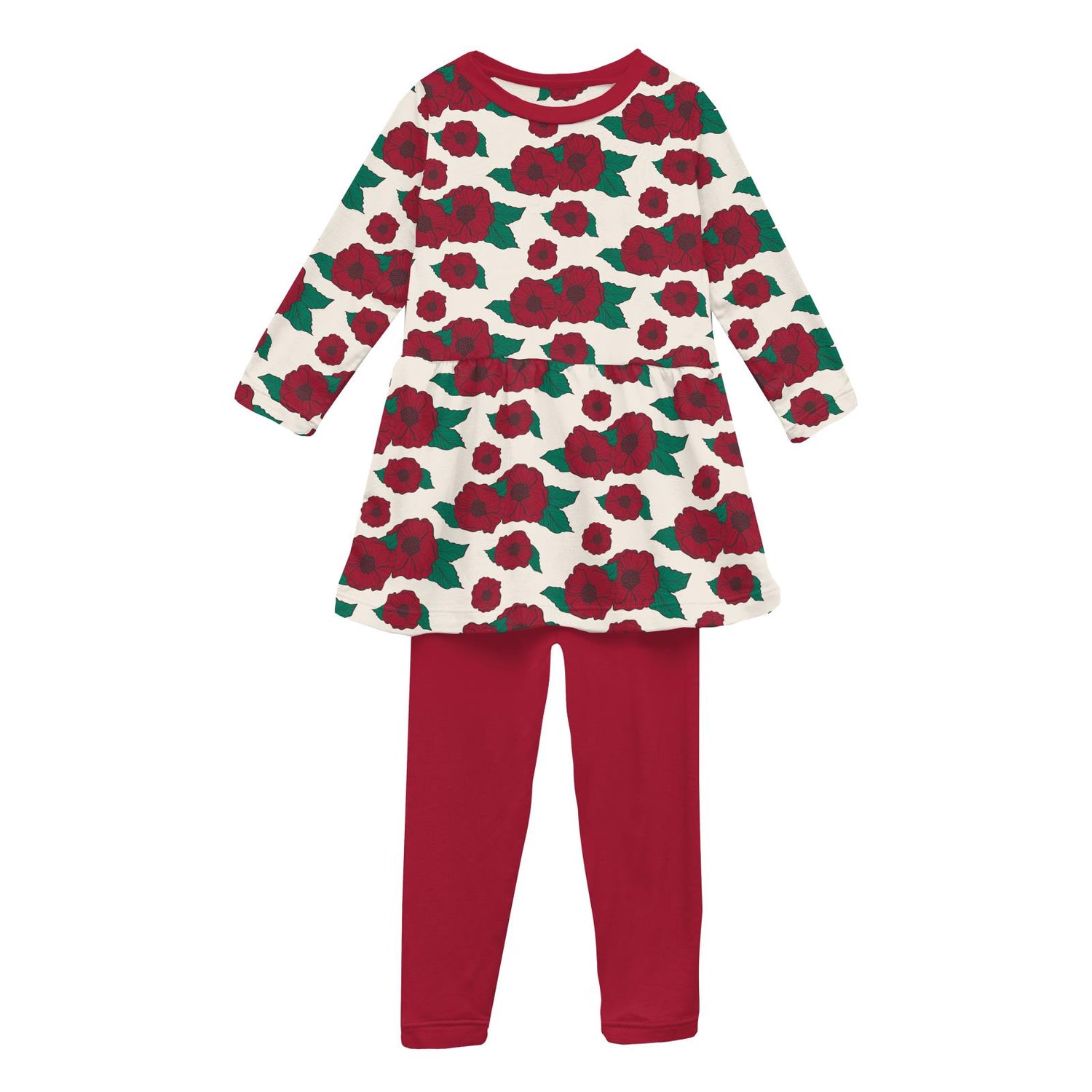 Print Long Sleeve Playtime Outfit Set in Holiday Poppies