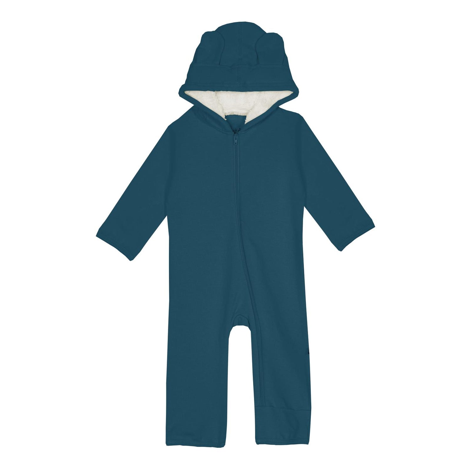 Fleece Zip-up Coverall with Sherpa-lined Hood & Ears in Peacock