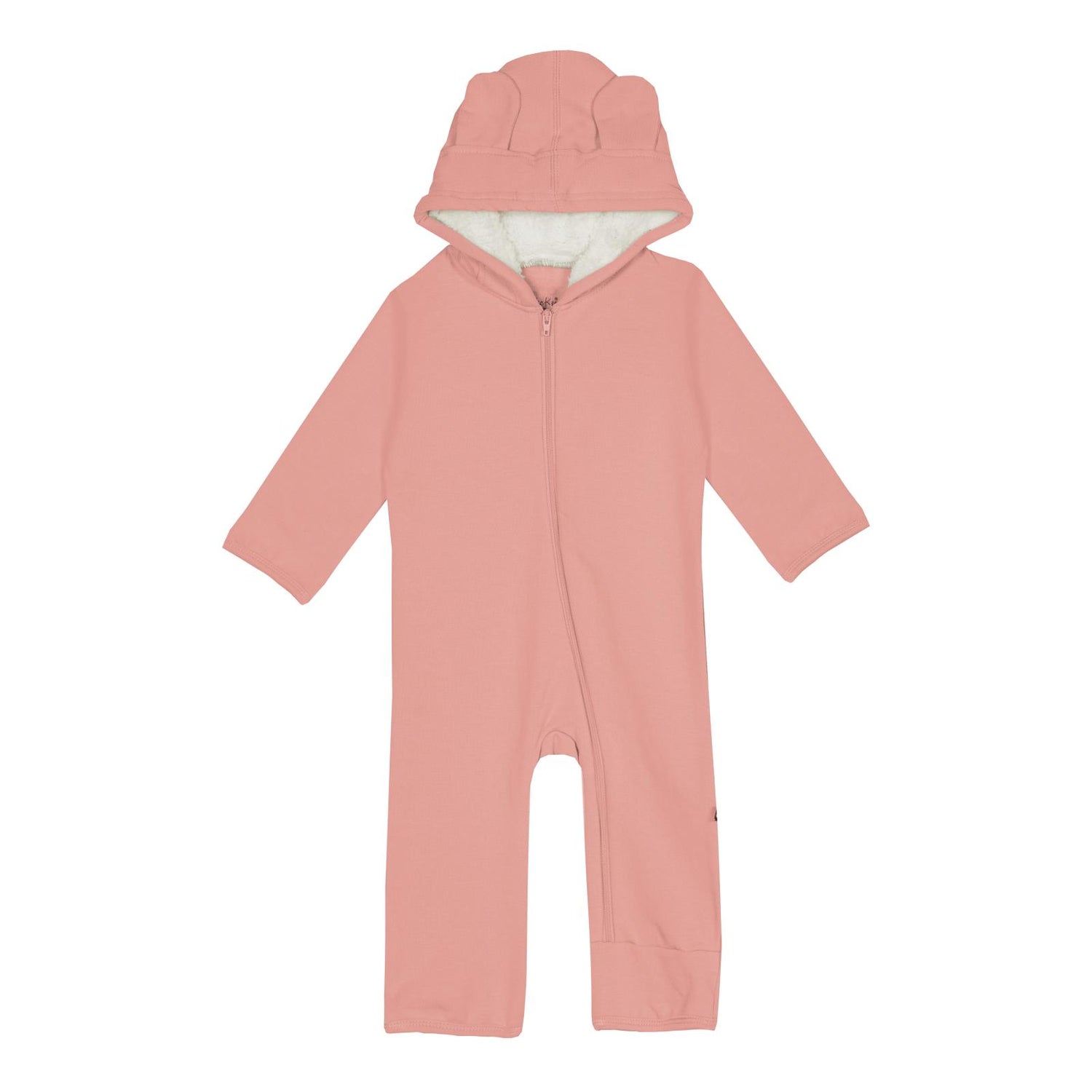 Fleece Zip-up Coverall with Sherpa-lined Hood & Ears in Blush