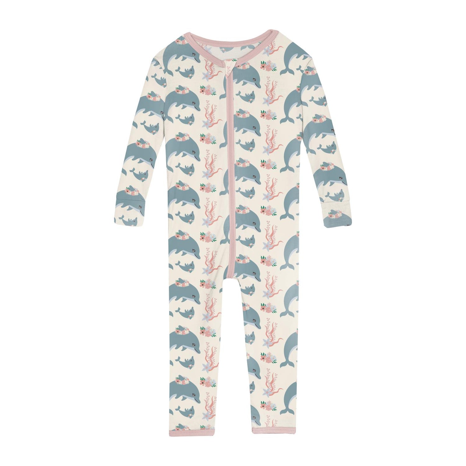 Print Convertible Sleeper with Zipper in Natural Dolphins