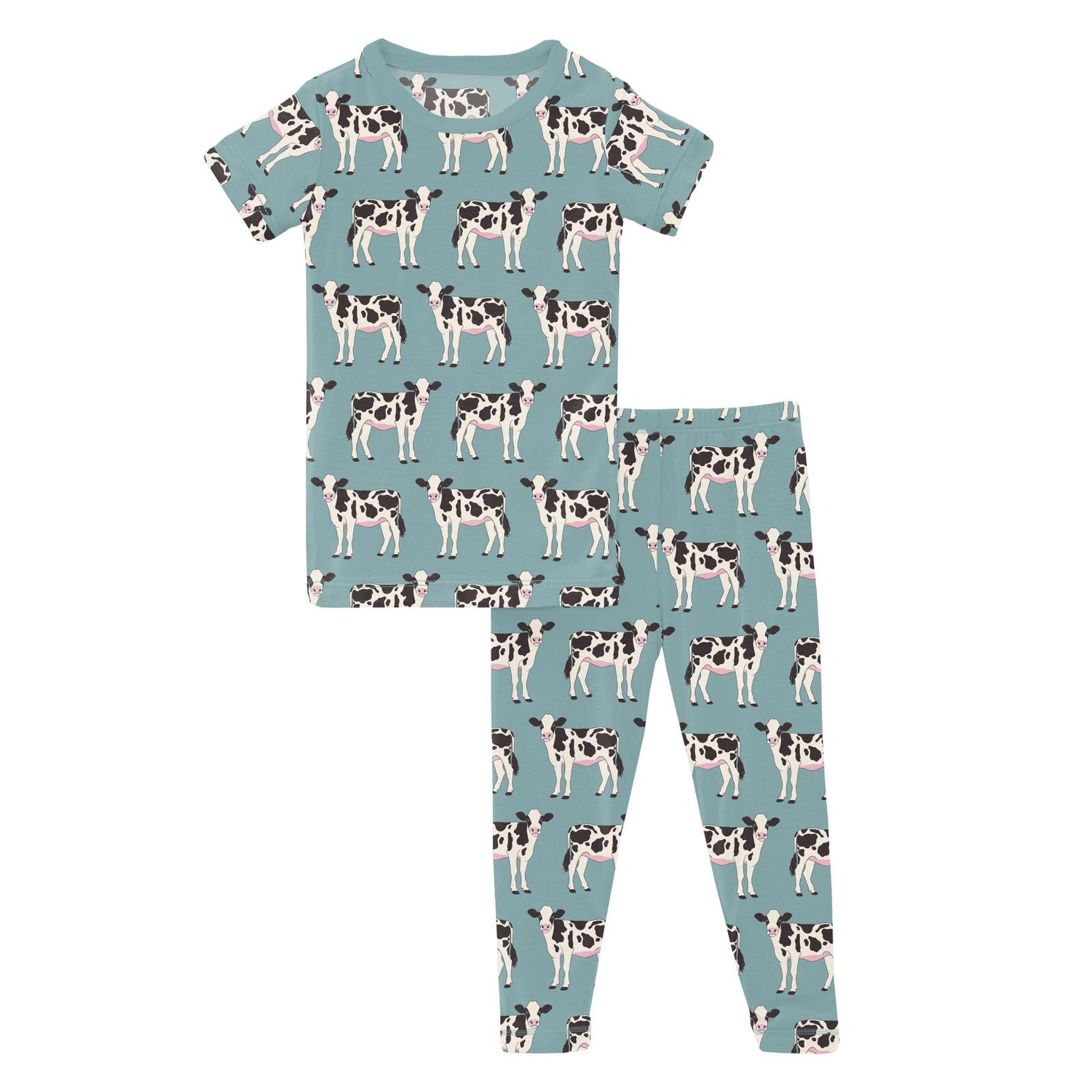 Print Short Sleeve Pajama Set in Jade Cows (359203)