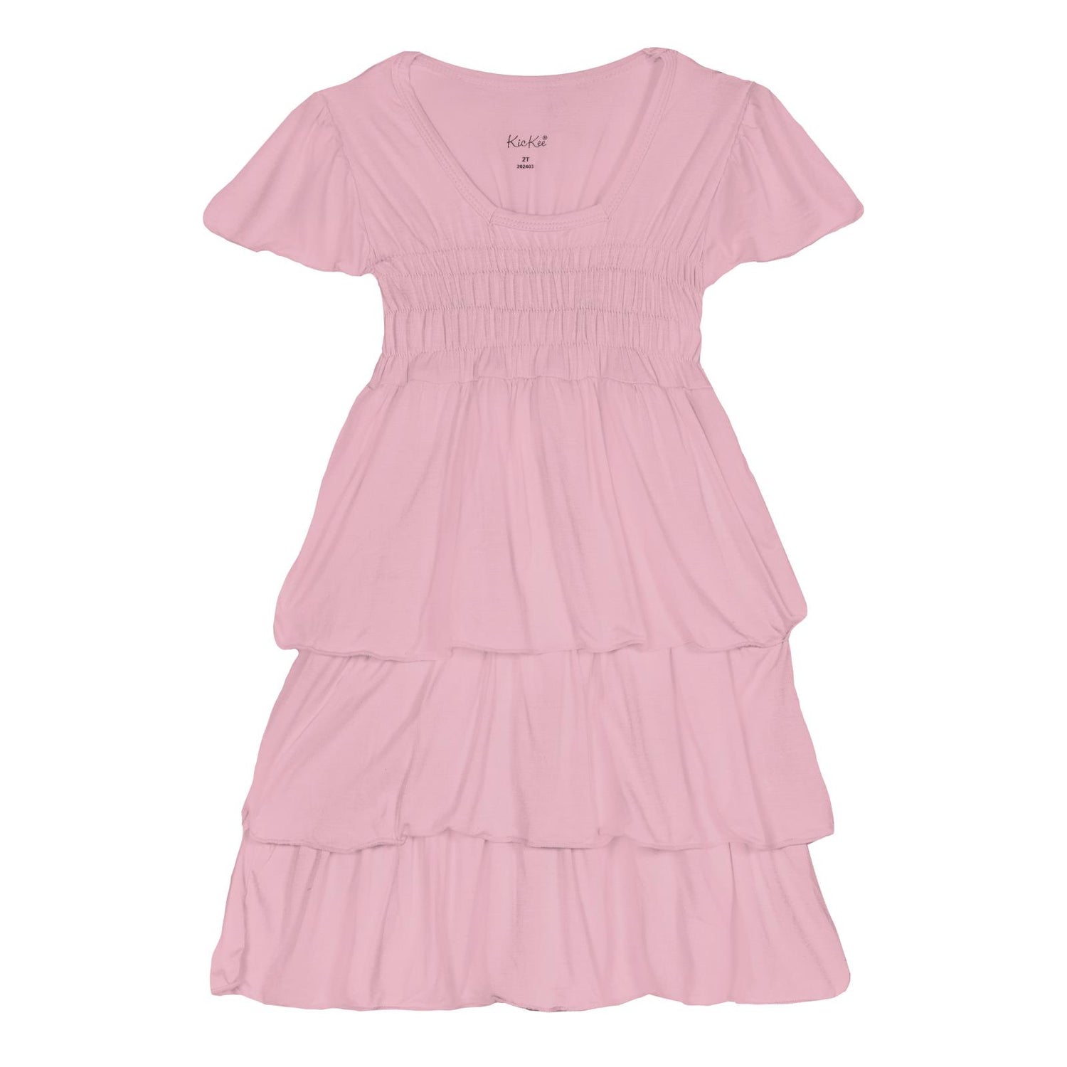 Short Sleeve Layered Ruffle Dress in Cake Pop (359698)