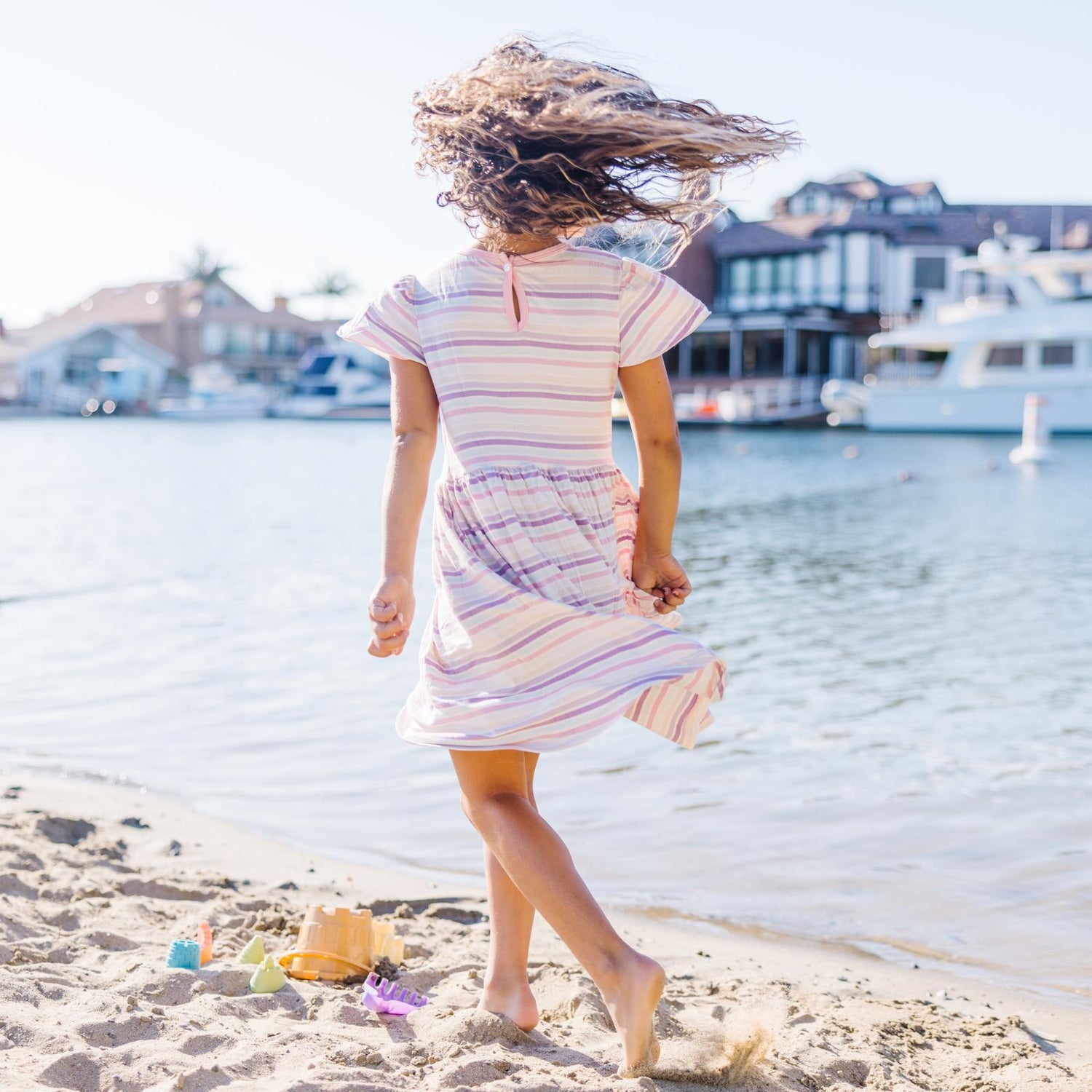 Print Flutter Sleeve Twirl Dress with Pockets in Ice Cream Stripe (359307)