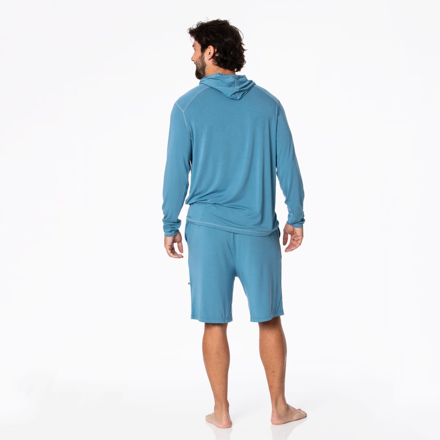 Men's Long Sleeve Hooded Tee in Parisian Blue