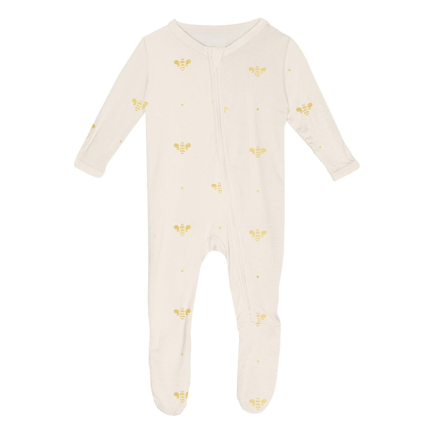 Print Footie with 2 Way Zipper in Gold Bees (312045)