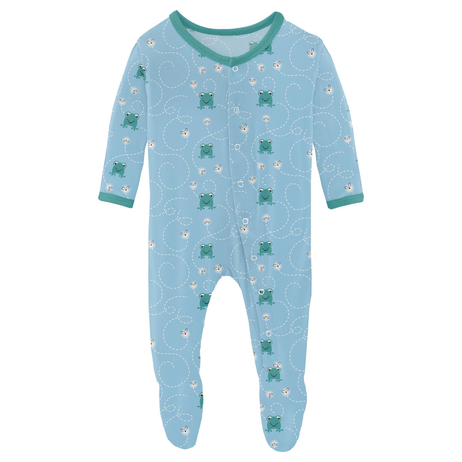 Print Footie with Snaps in Seaside Blue Frogs & Flies