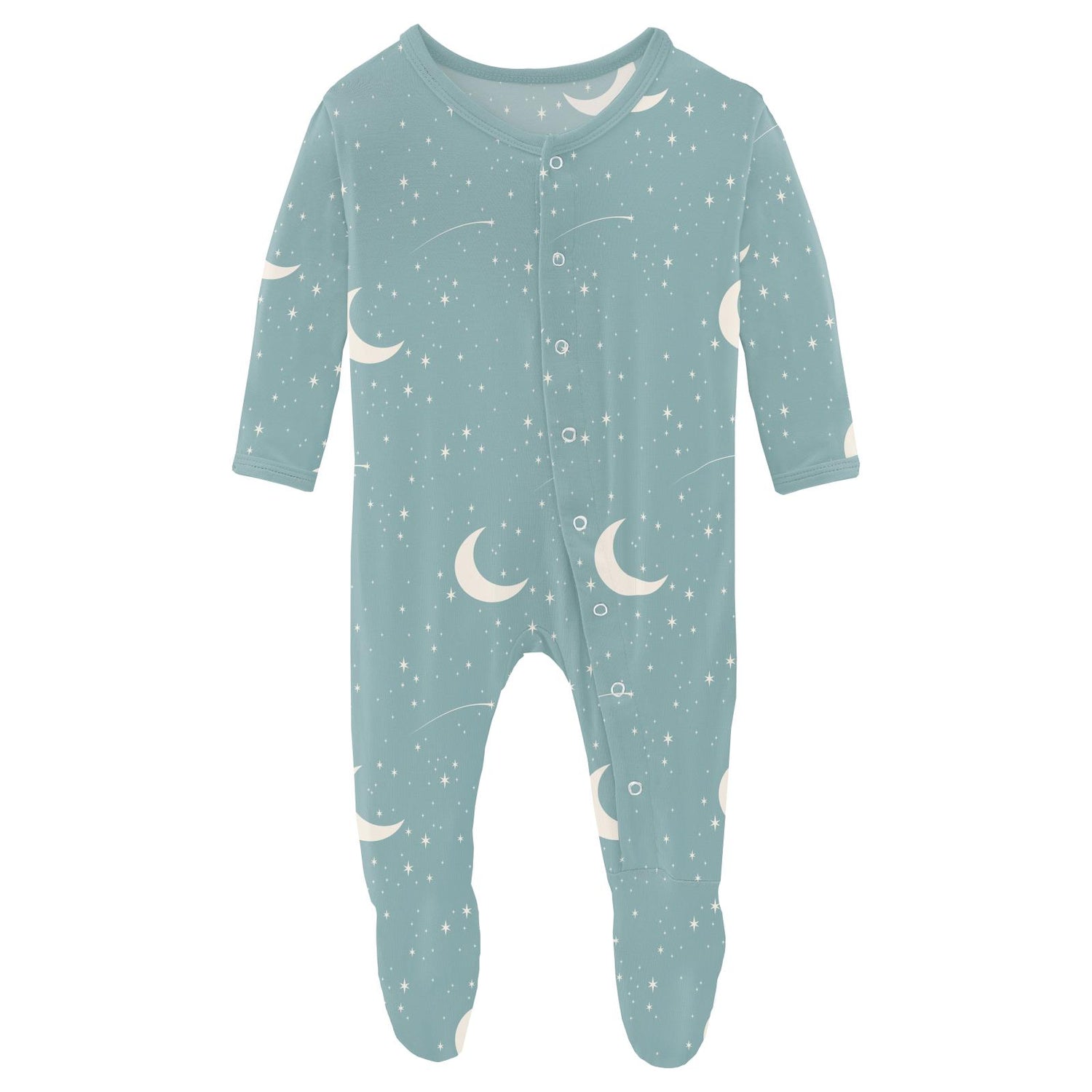 Print Footie with Snaps in Jade Starry Sky & Moon