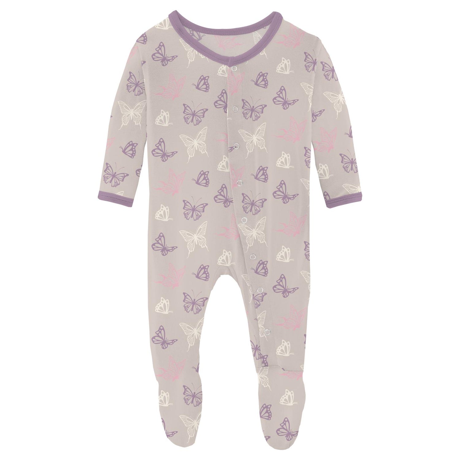 Print Footie with Snaps in Latte Butterflies