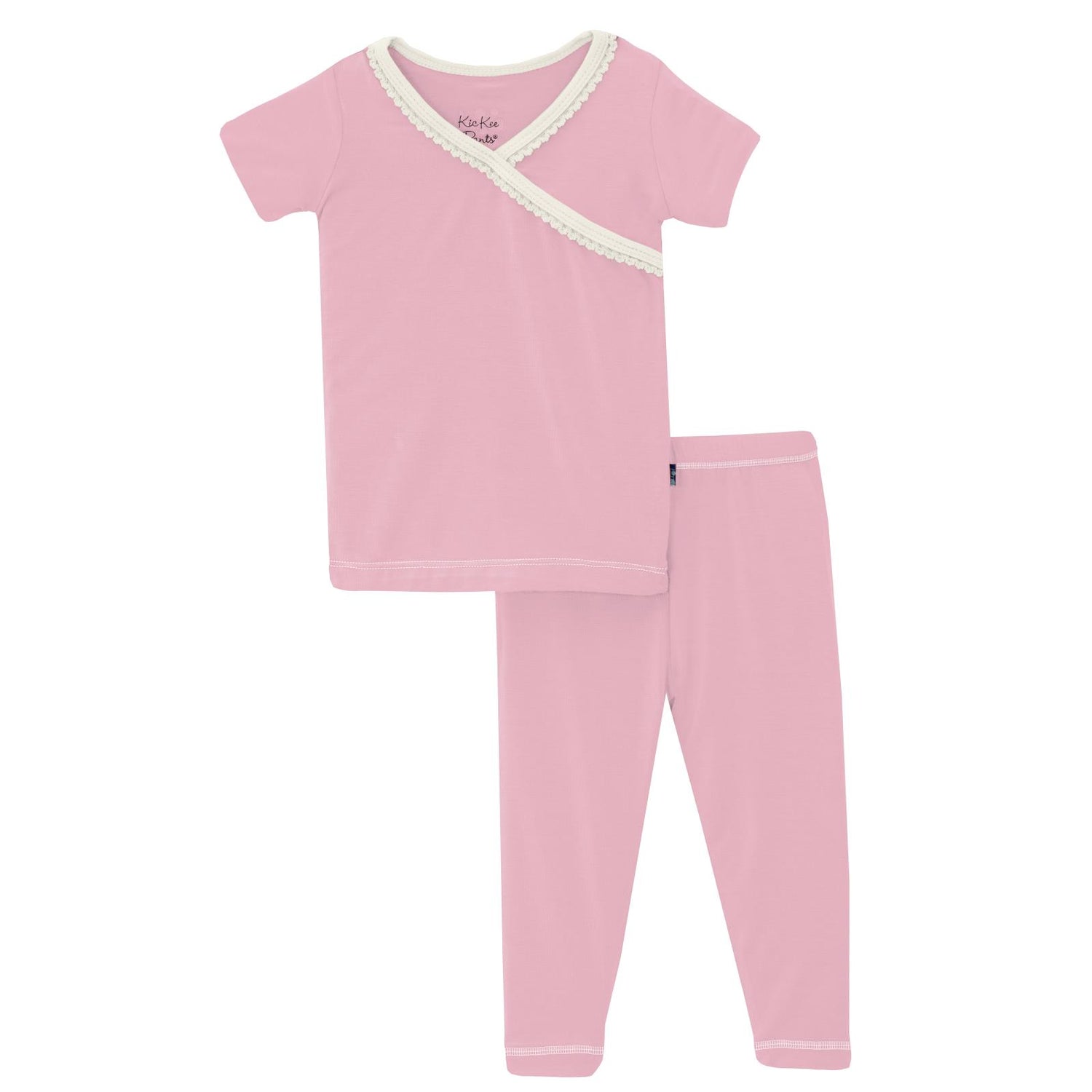 Short Sleeve Scallop Kimono Pajama Set in Cake Pop with Natural