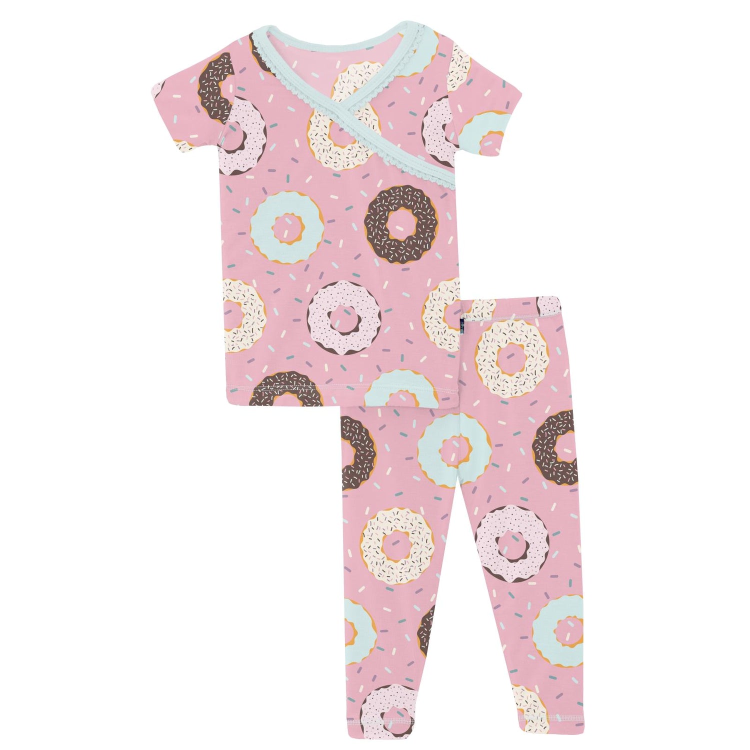 Print Short Sleeve Scallop Kimono Pajama Set in Cake Pop Donuts and Sprinkles (314652)