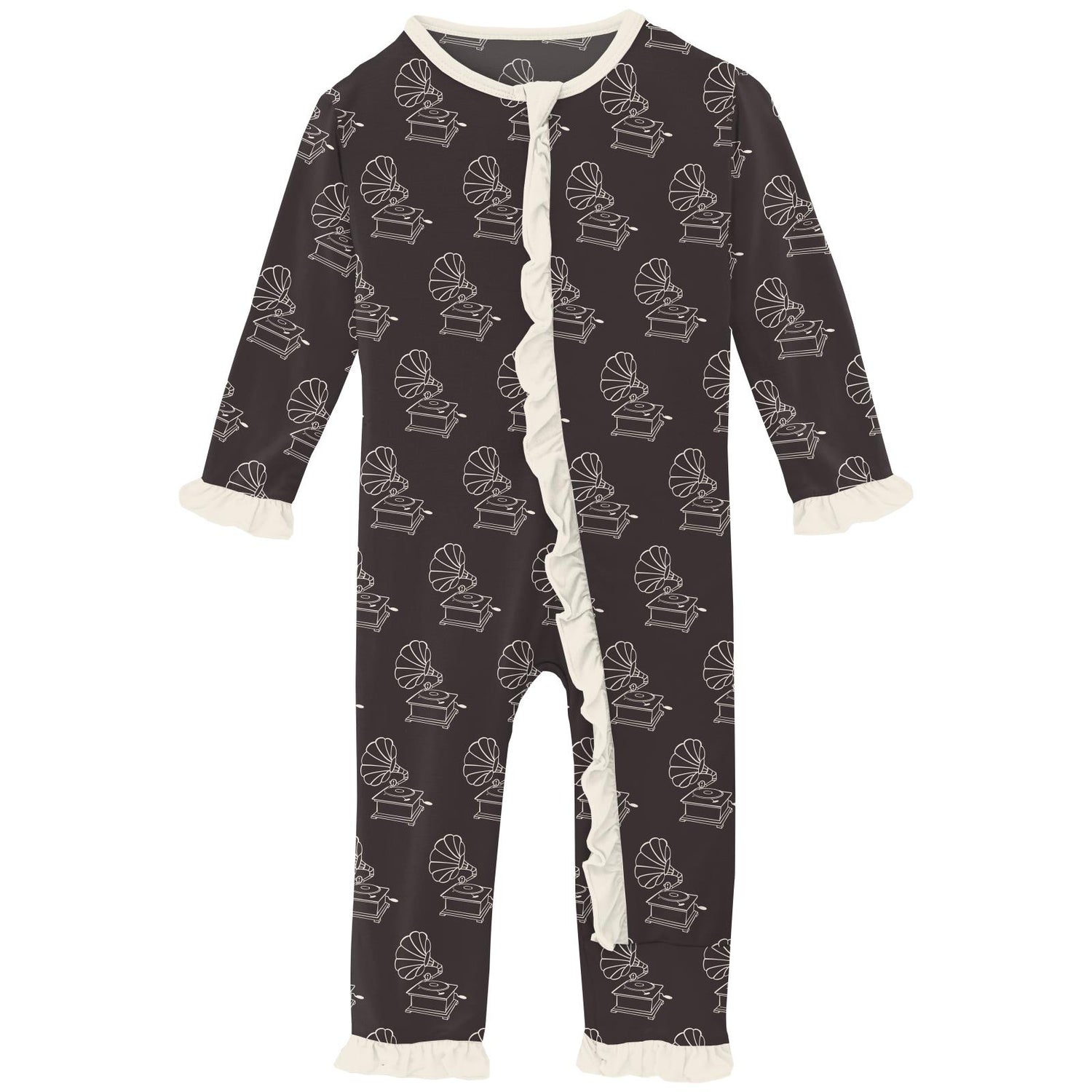 Print Classic Ruffle Coverall with Zipper in Midnight Gramophone (233674)