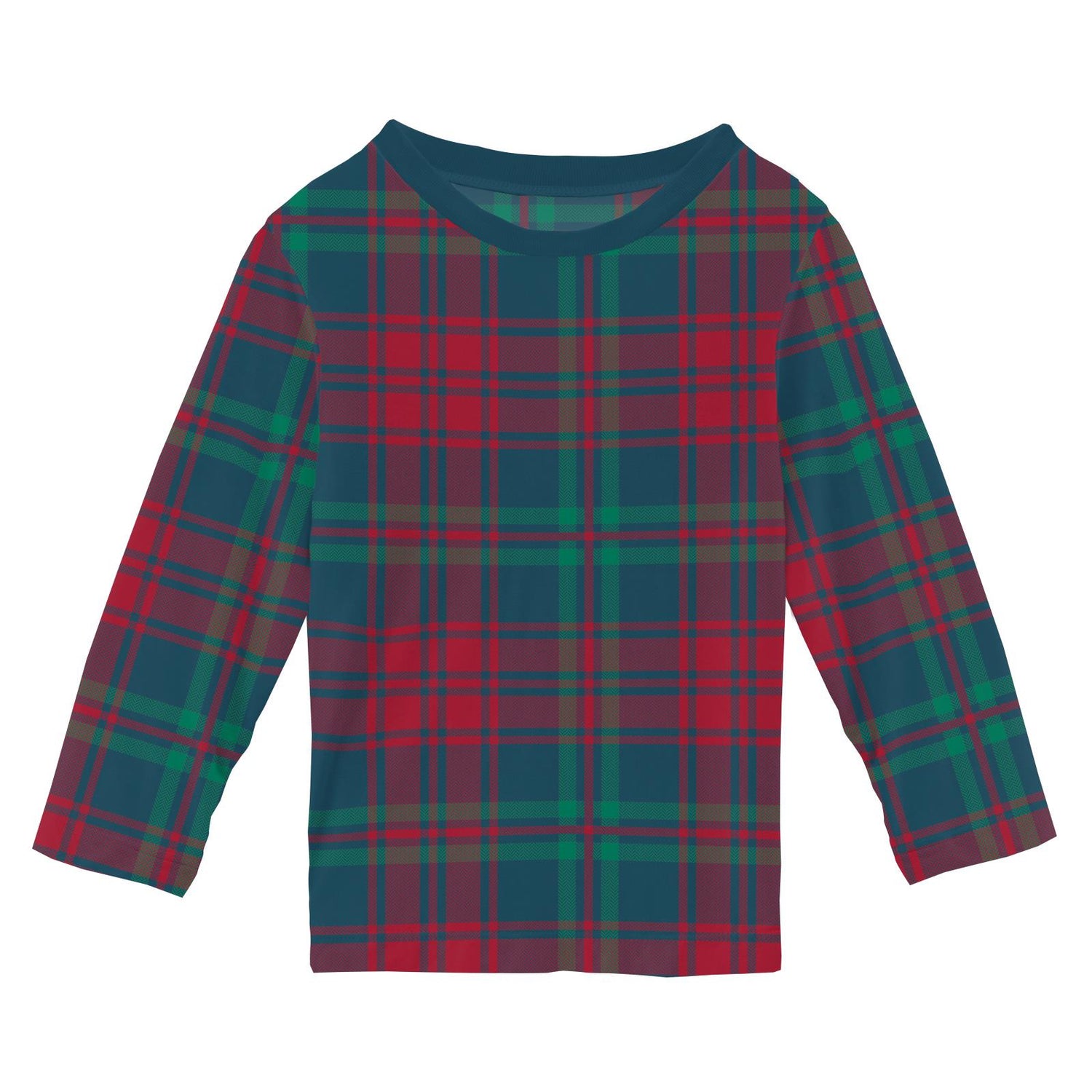 Print Long Sleeve Crew Neck Tee in Peacock Plaid