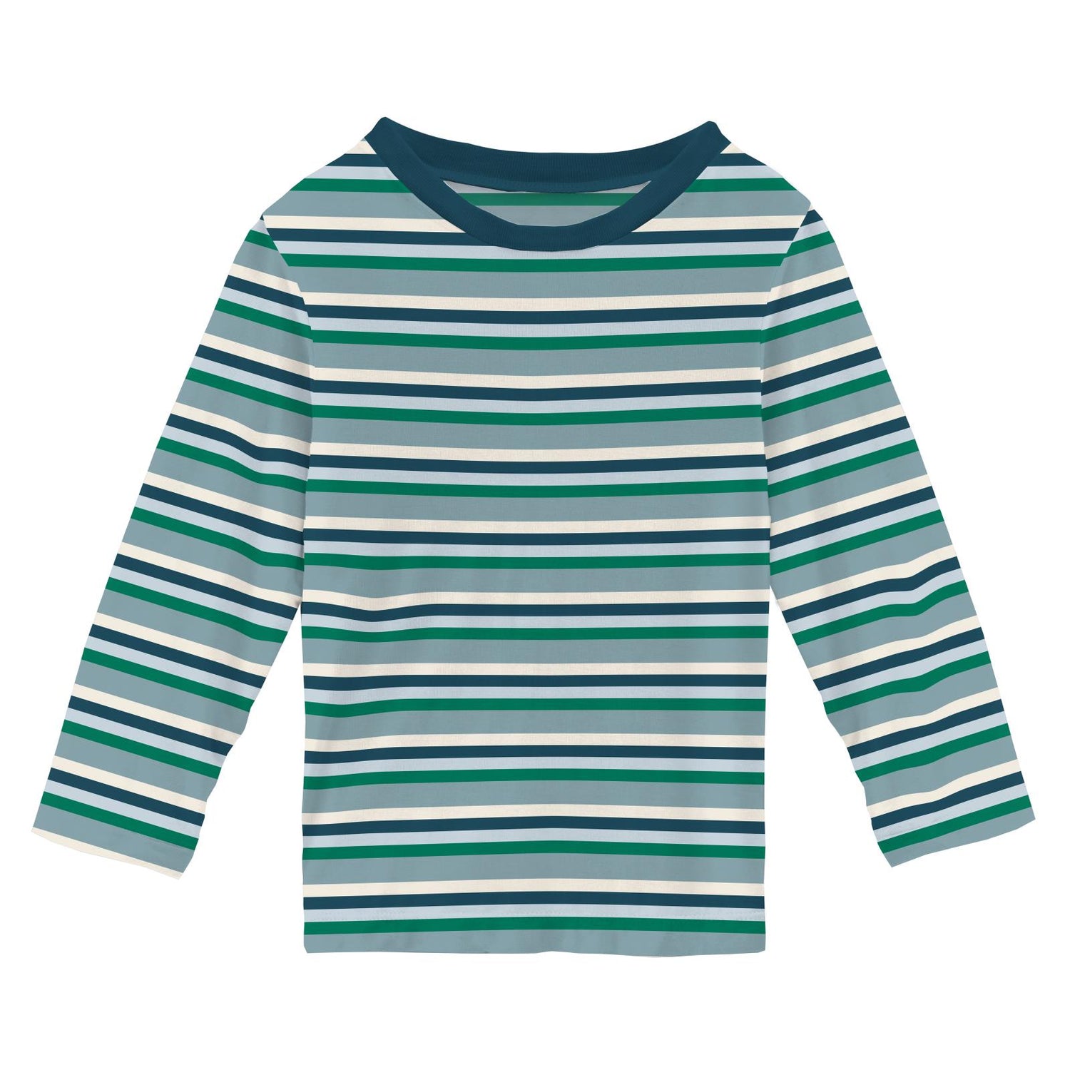 Print Long Sleeve Crew Neck Tee in Stormy Sea Stripe