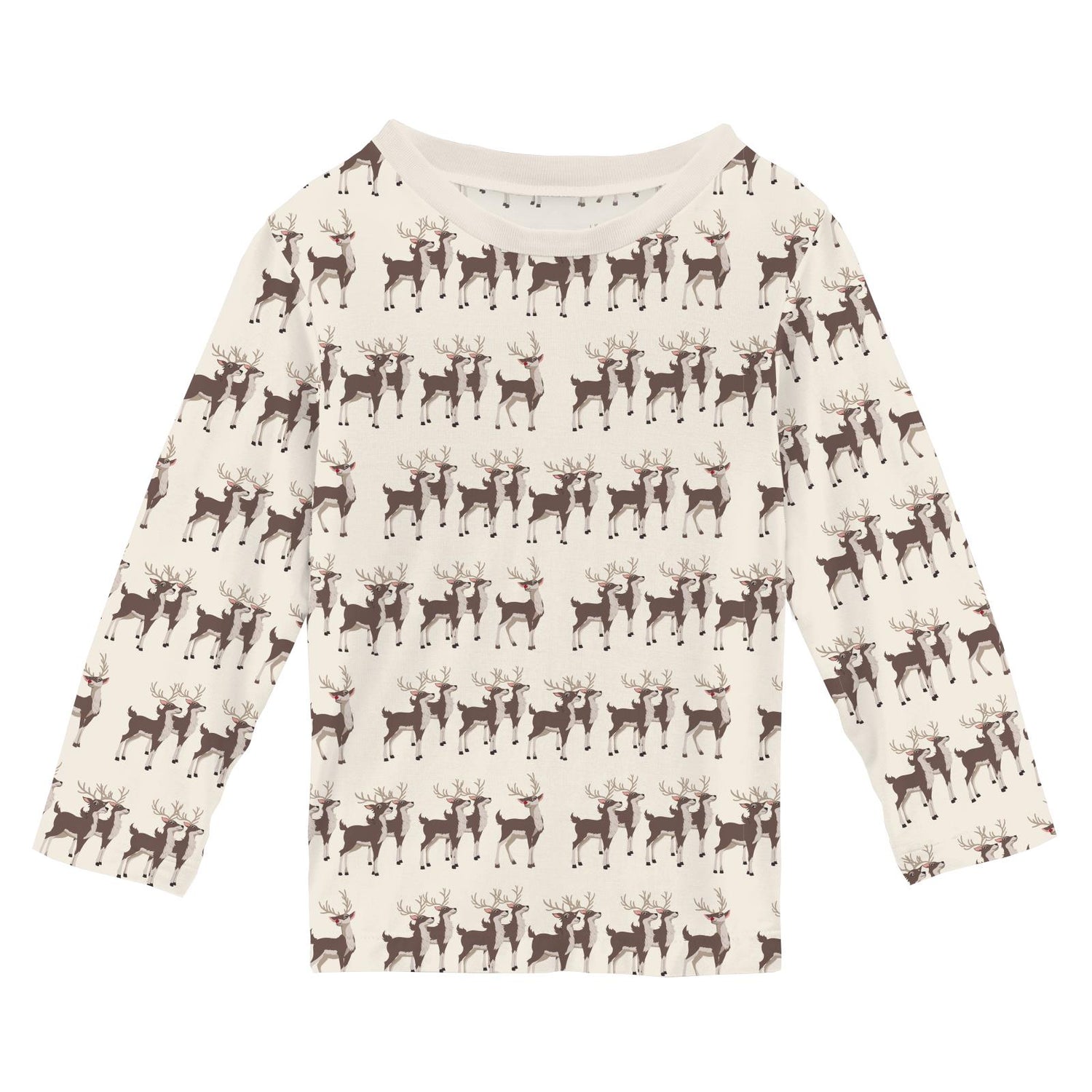 Print Long Sleeve Crew Neck Tee in Natural Rudolph