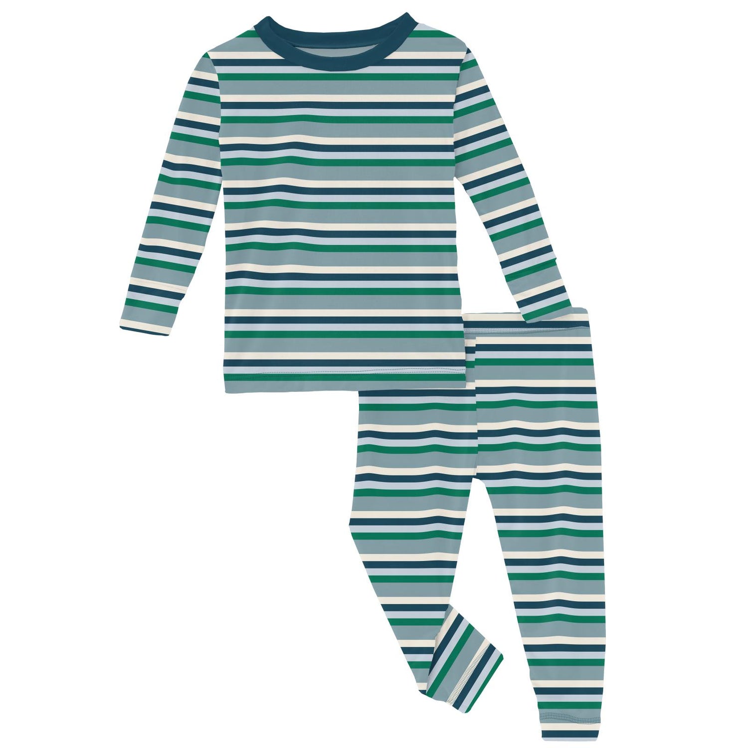 Print Long Sleeve Pajama Set in Stormy Sea Stripe