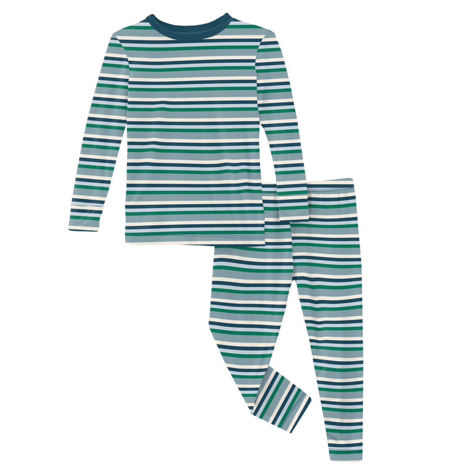 Print Long Sleeve Pajama Set in Stormy Sea Stripe