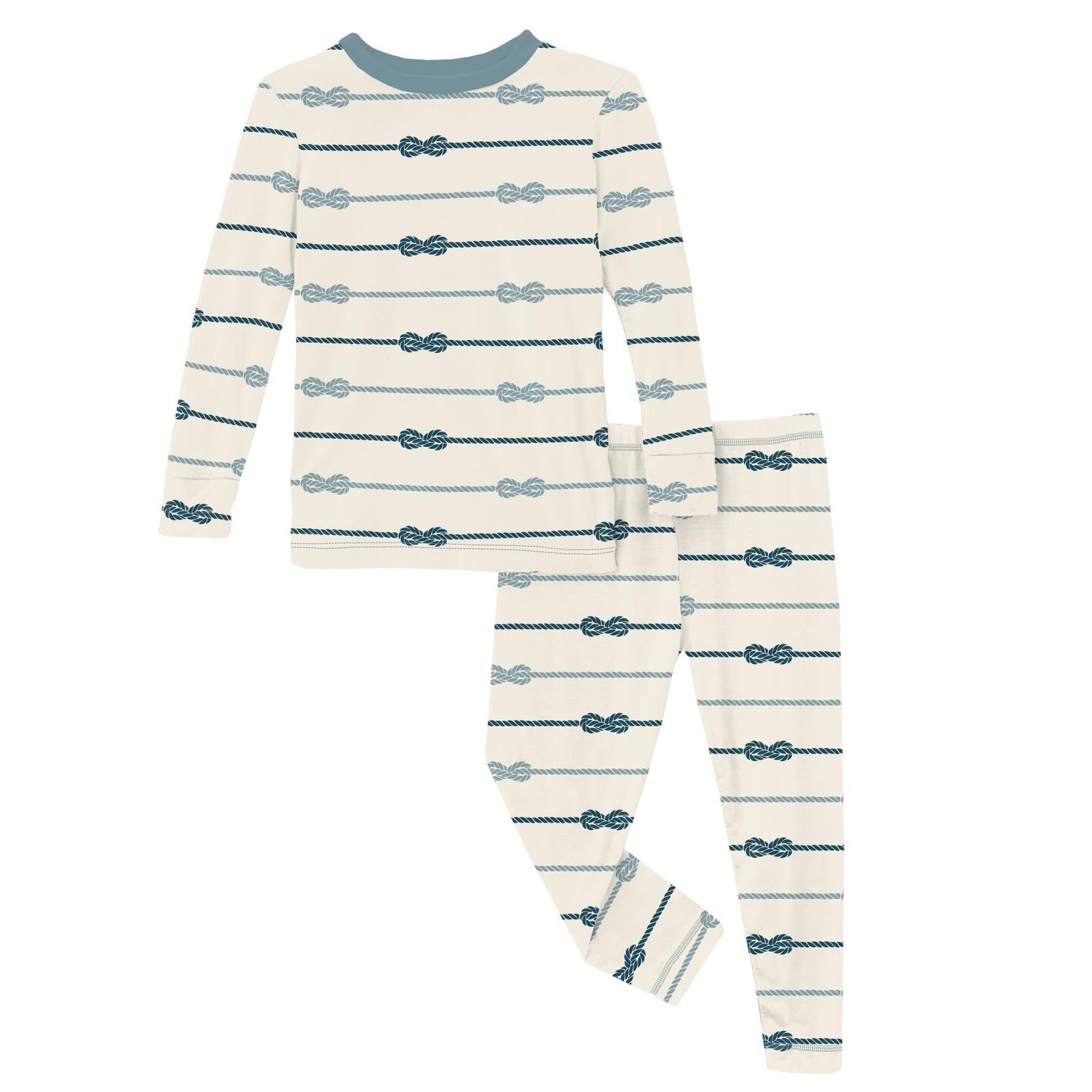 Print Long Sleeve Pajama Set in Natural Boat Rope